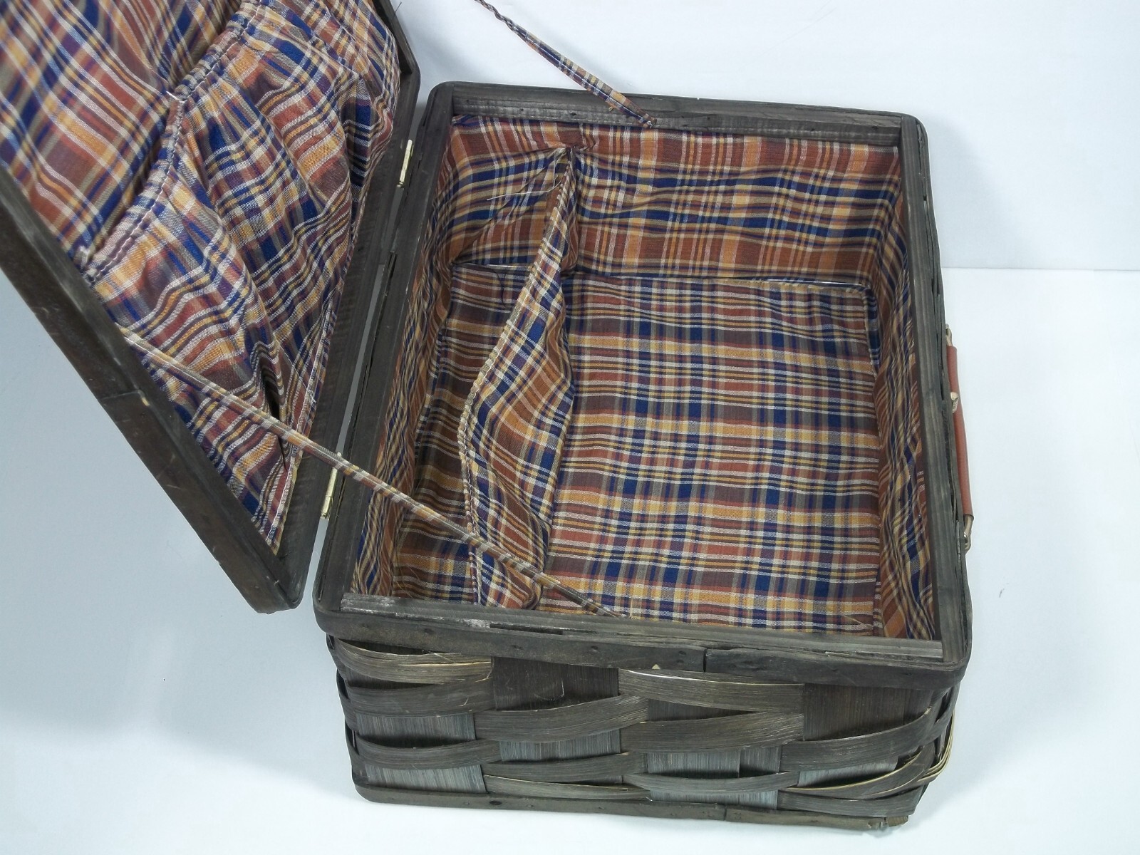 Wide Split Bamboo Suitcase Overnight Bag Carry On Leather Handle & Closure Strap