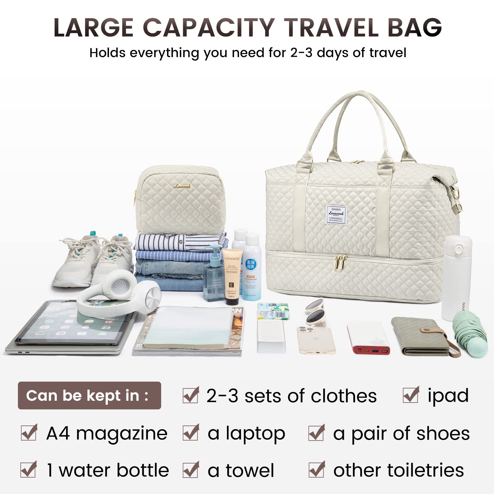 Lovevook Travel Duffle Bag Weekender Bags For Women Shoe Compartment Carry On