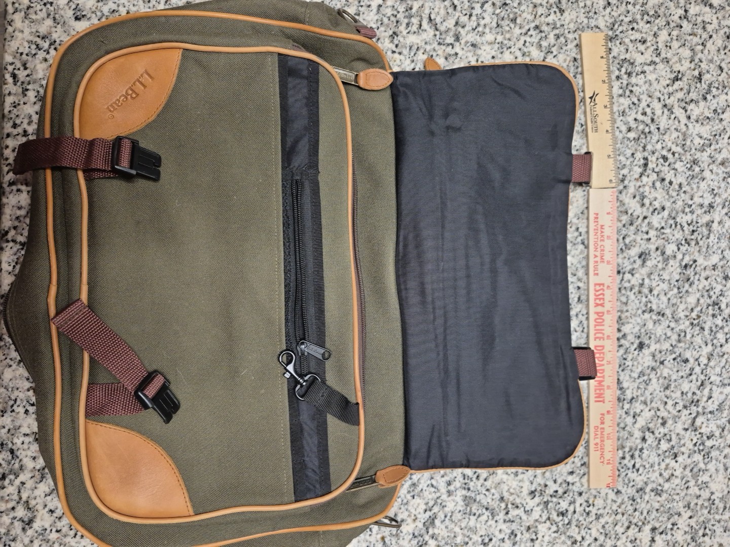 LL Bean Leather And Canvas Messenger Embroidered Luggage Carry On Bag Expandable