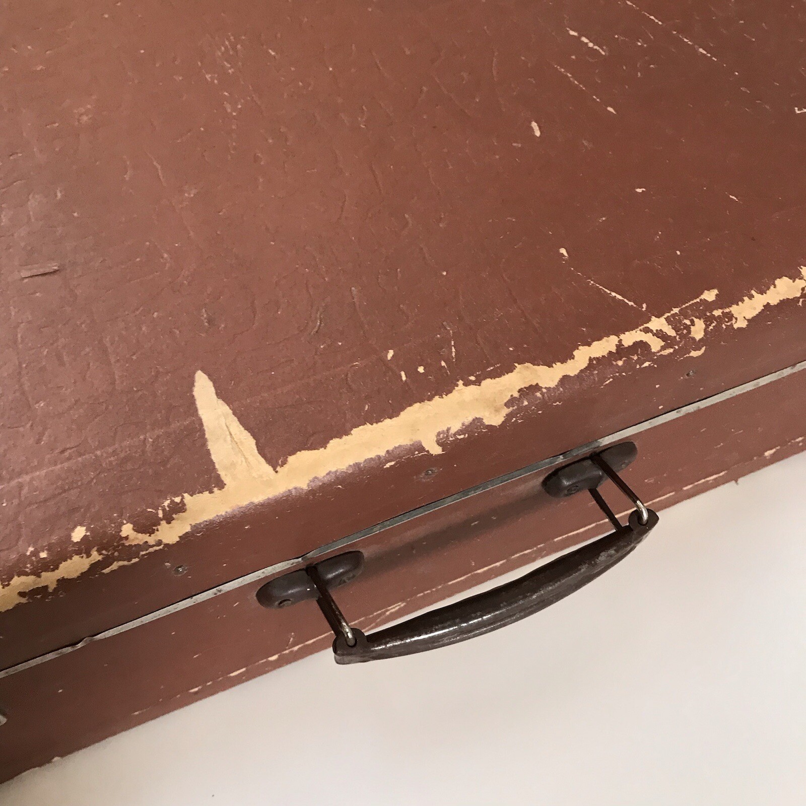 Vintage Brown Hard Shell Suitcase 1960s Paper Lockable MCM Decor Eastern Europe