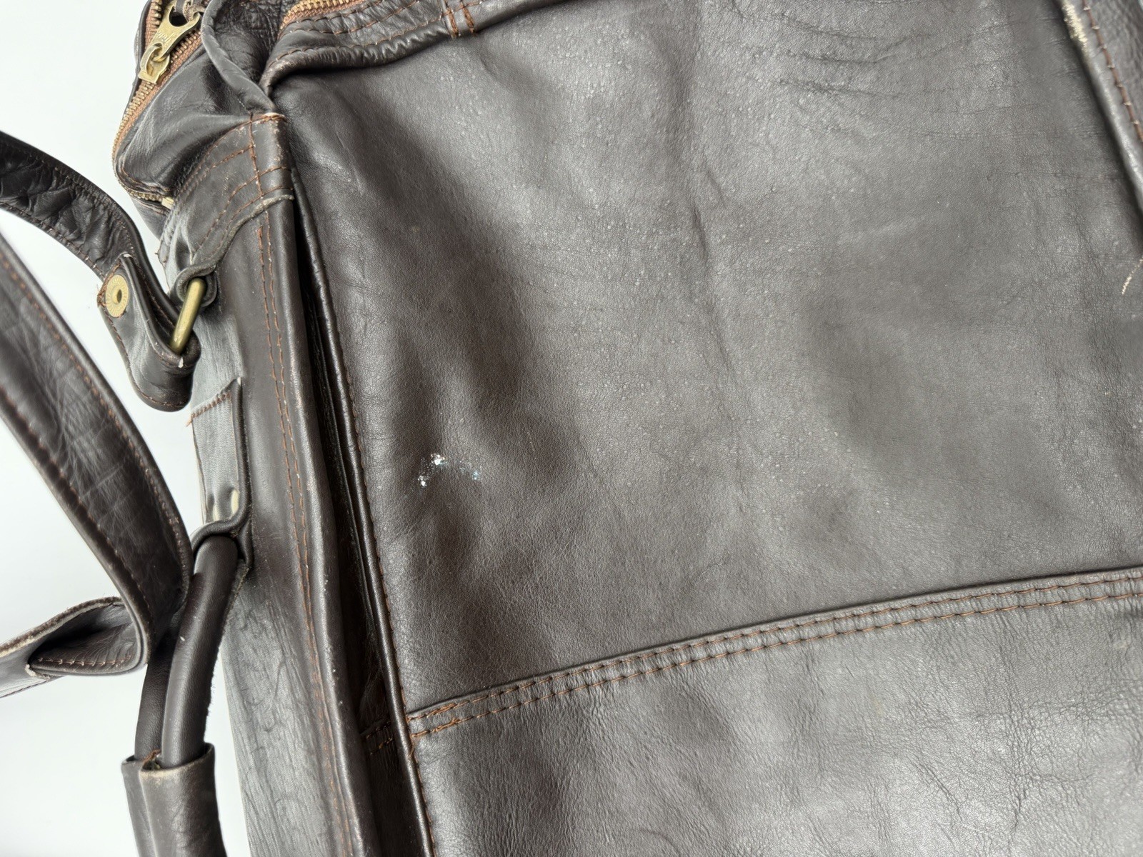 Vintage Genuine Leather Garment Bag Brown Foldable Travel Suit Carrier Colombia