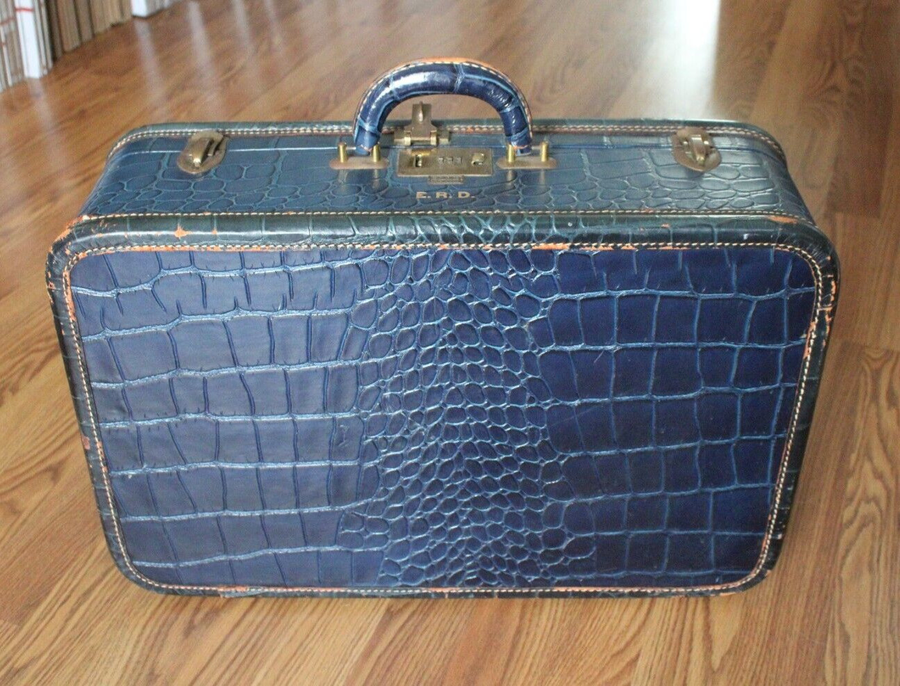 Vintage Blue Alligator Suitcase, Dale, Fifth Avenue, New York City