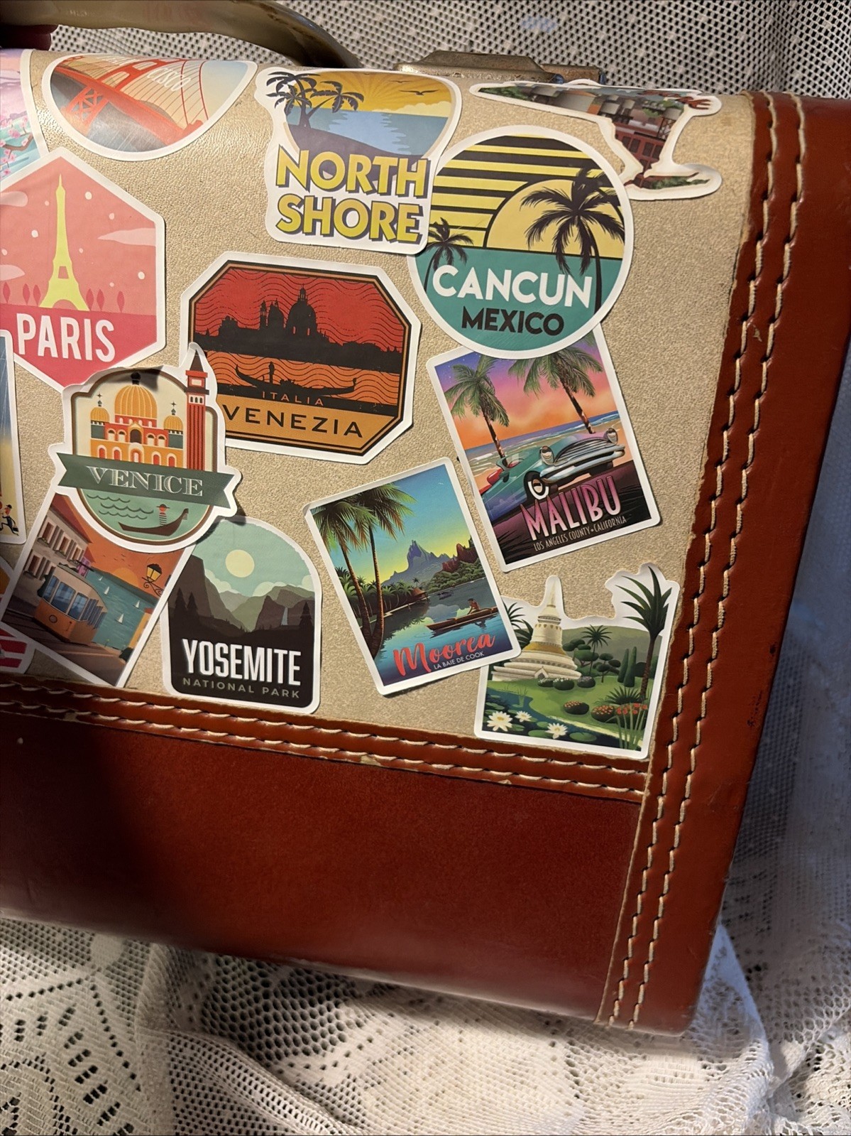 Vintage Carry-On Over Nighter Suitcase World Travel Stickers Retirement Party