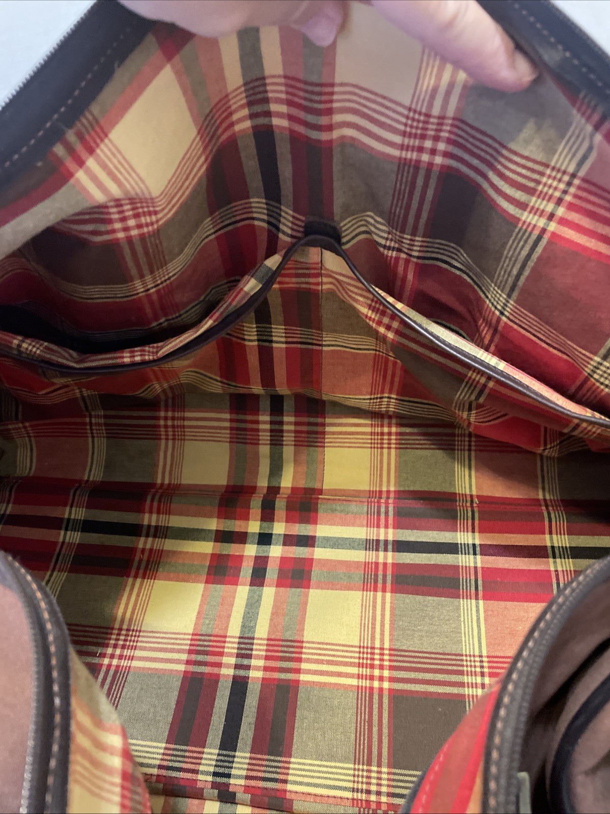 Vintage Canvas And Leather Hartmann Duffle Bag Plaid Lined Interior Approx. 22”
