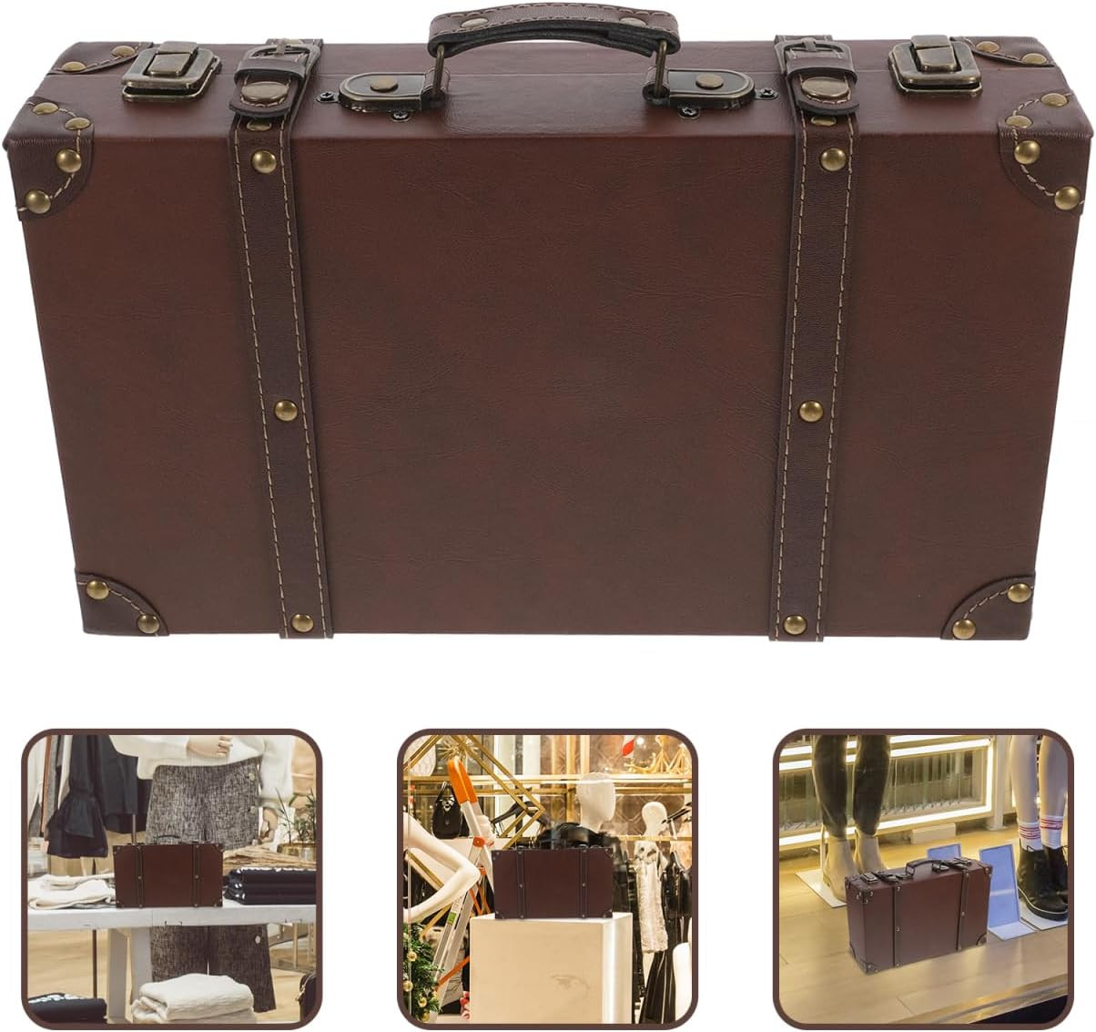 Classic British Style Suitcase Vintage Trunk Storage Photo Leather Finish Multi-
