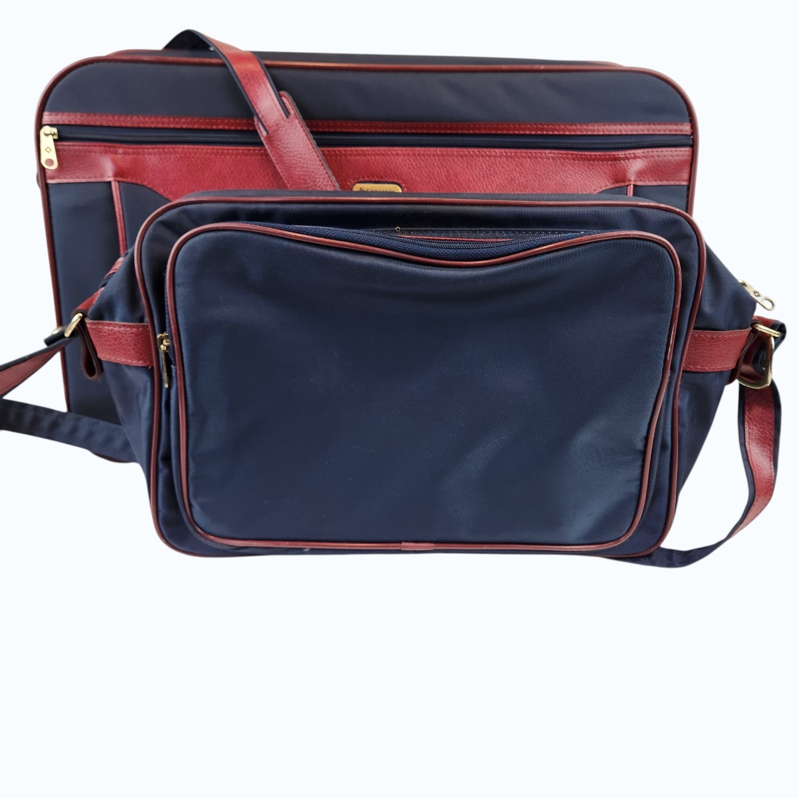 VTG Luggage 80s Samsonite Easy Pak 2‑Pc Carry‑On Blue Burgundy SoftSide Key Lock