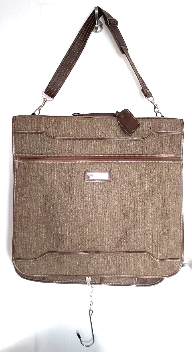 NEW Vintage Jordache Luggage Hanging Folding Brown Tweed Garment Travel Bag