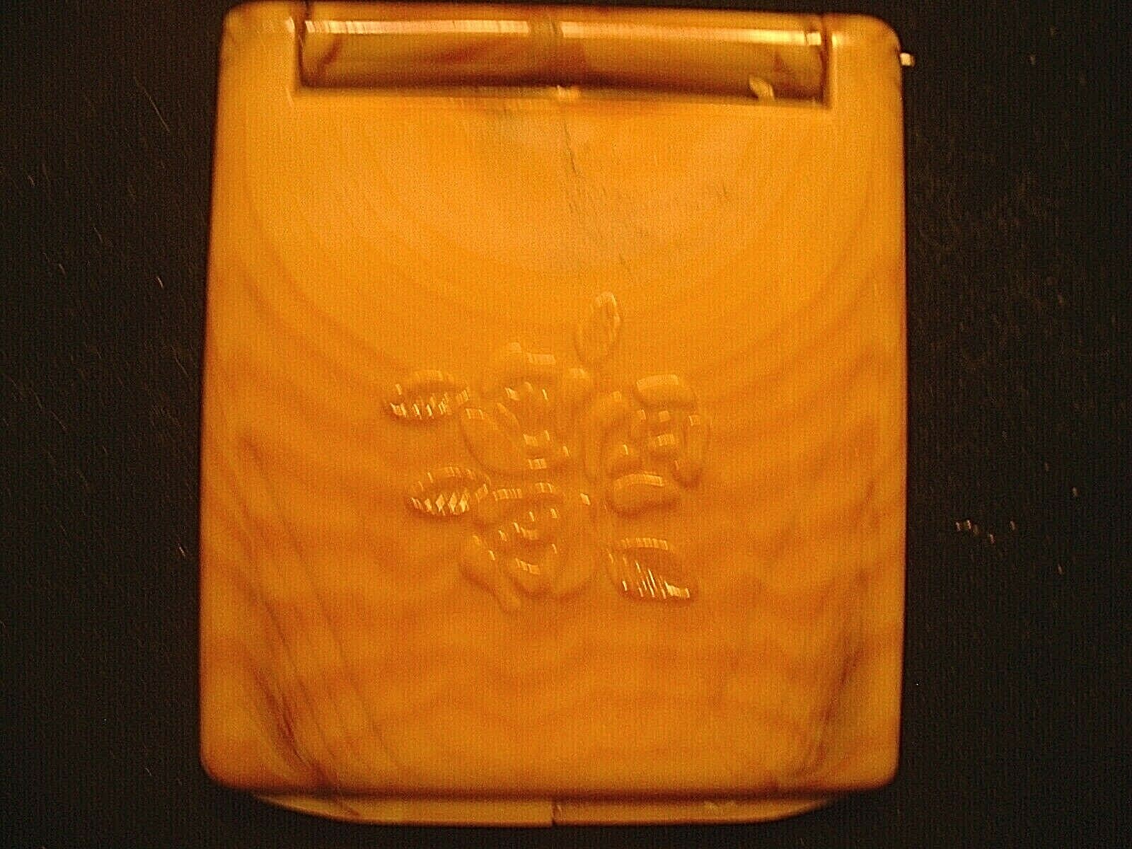 Vintage Art Deco Butter Scotch Color Ladies 2 Part Mirror with Carry Case