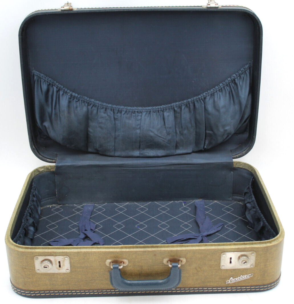 6x14x21″ Vintage Royal Blue & Tweed MCM CARILITE Overnighter Suitcase Luggage