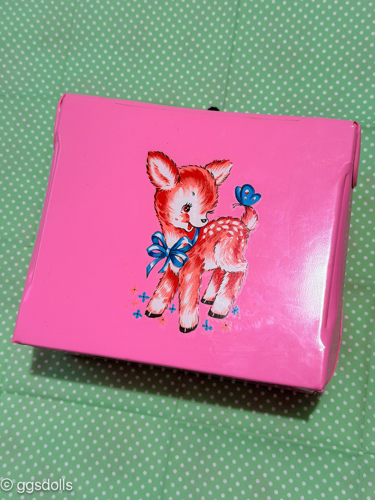 VTG Japan Pink Fawn Deer Vinyl Plastic Suitcase Bag Purse