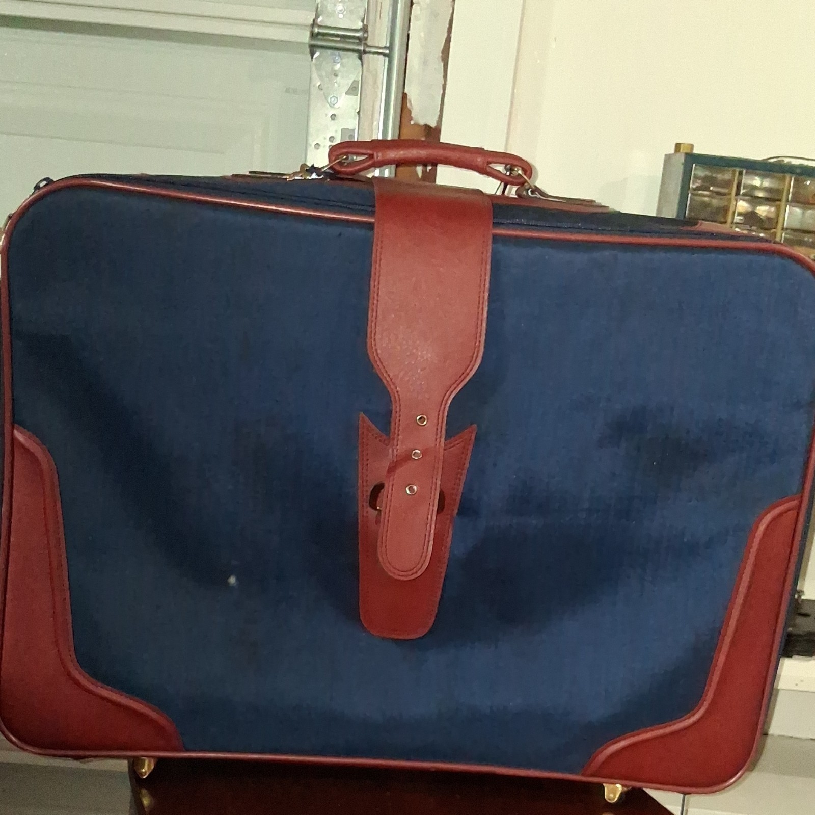 Universal Traveler Vintage Luggage Set Blue Brown Nylon Soft Case Lightweight