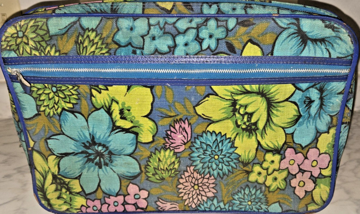VTG Bantam Travelware Child Suitcase vibrant psychedelic floral 1960-70s Hippie
