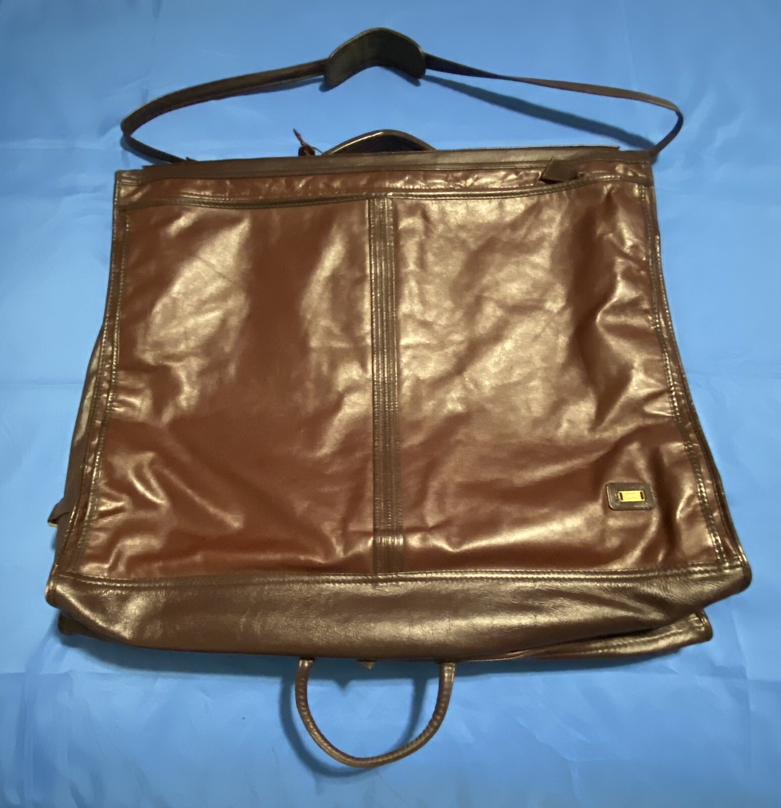 Vintage LAND Brown Leather Luggage Carry Traveling Bag With 3 Hangers