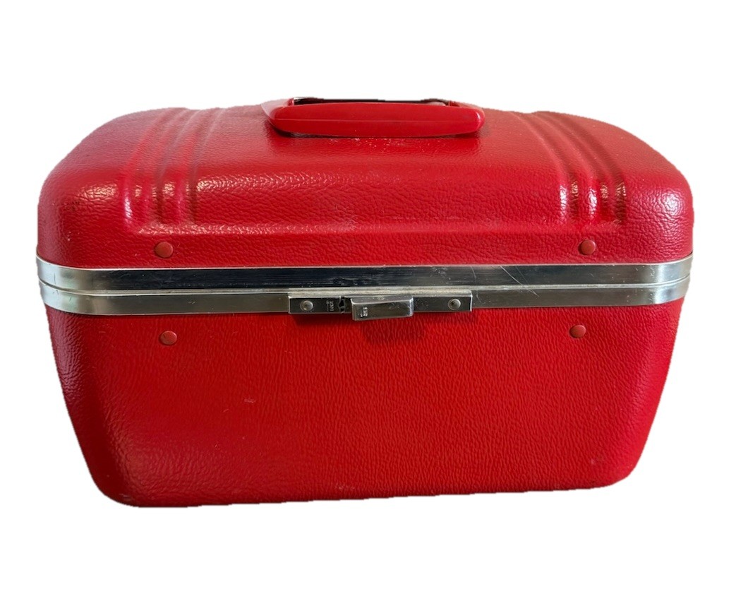 Vintage Hawthorn Luggage Red Leather Train Case Luggage MakeUp Cosmetic Case