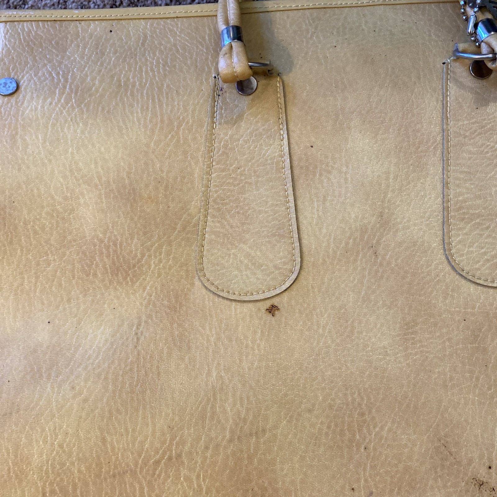 VTG Travel Shoe Bag by Ventura Tan/Yellow Faux Leather Tote Lock Key Tag