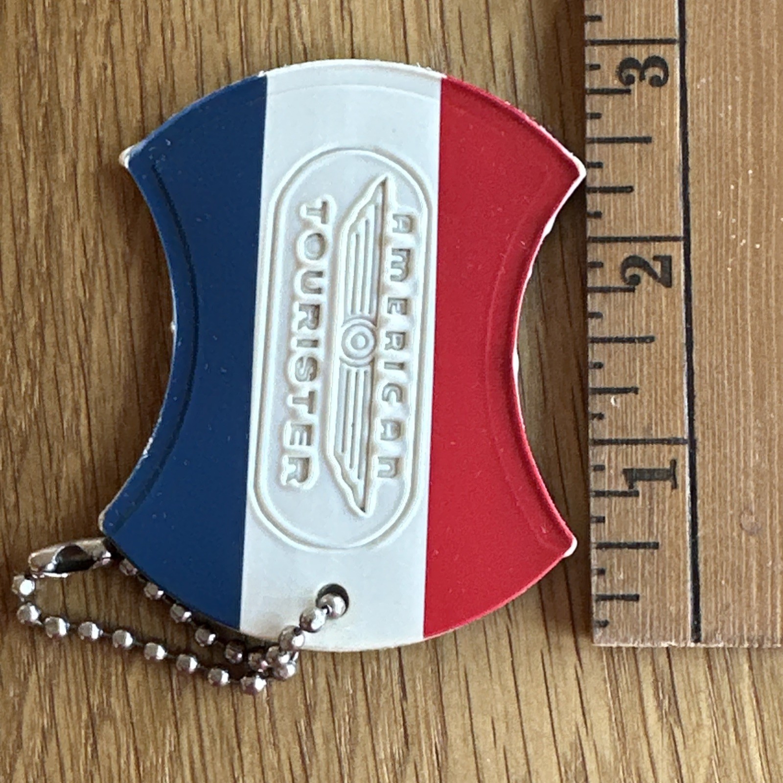 AMERICAN TOURISTER BAGGAGE TAG RED WHITE AND BLUE VINTAGE
