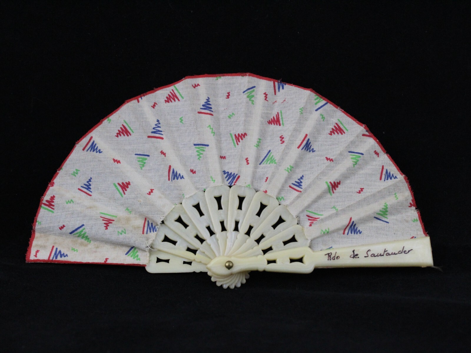 Antique Hand-Painted Fan Girl, Souvenir Santander 1960s Spain