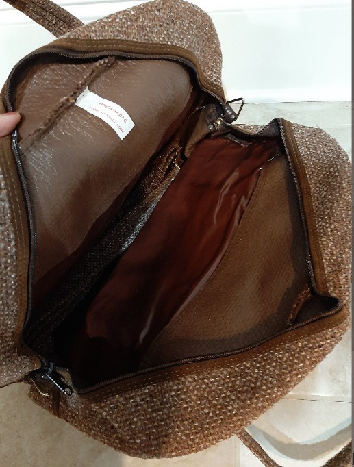 Vintage 1960s Travel World Brown Tweed Travel Duffel Bag Luggage Medium Size