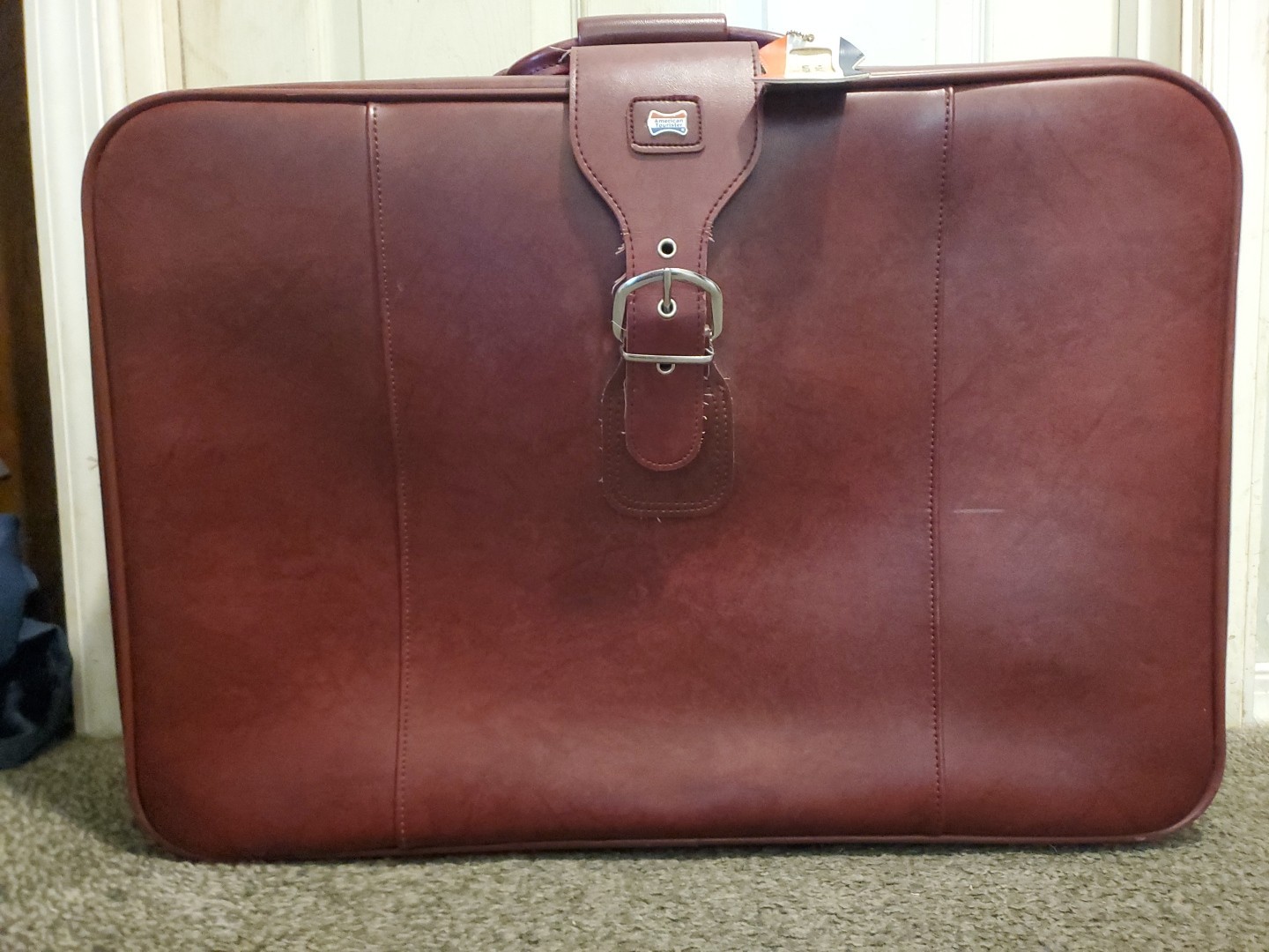 Vintage American Tourister Soft Sided Faux Leather Suitcase 24 x 17 Burgundy