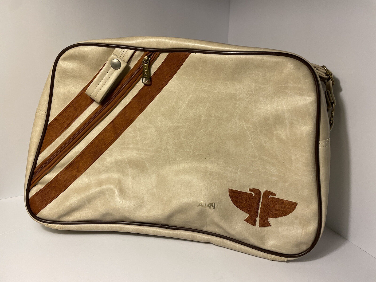 Ajay Carry On Travel Bag Retro Leather Brown Beige MCM 17” x 11” Small Vintage