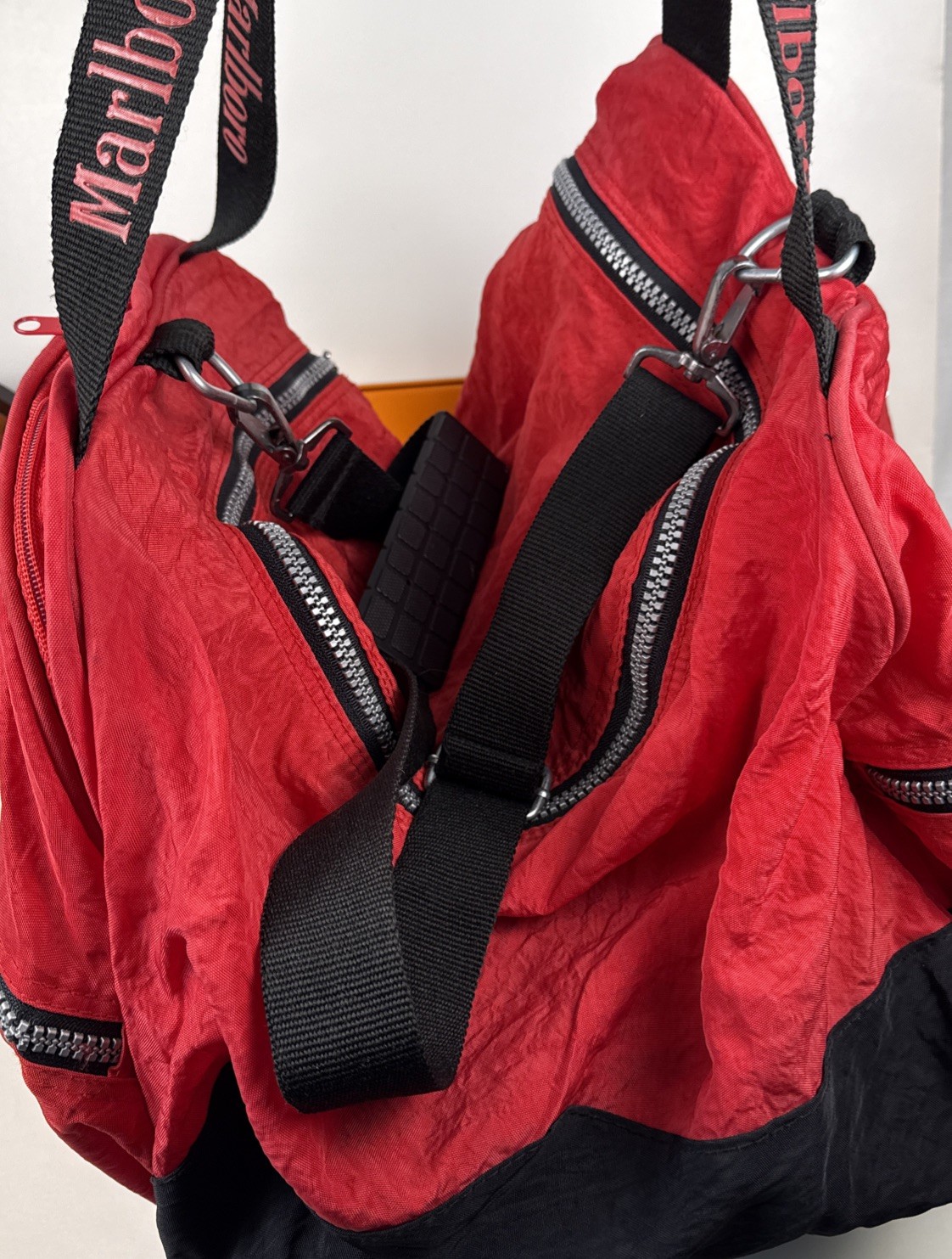 Vintage 90s Marlboro Unlimited Duffel Bag Red Black Promo Collectible Nylon
