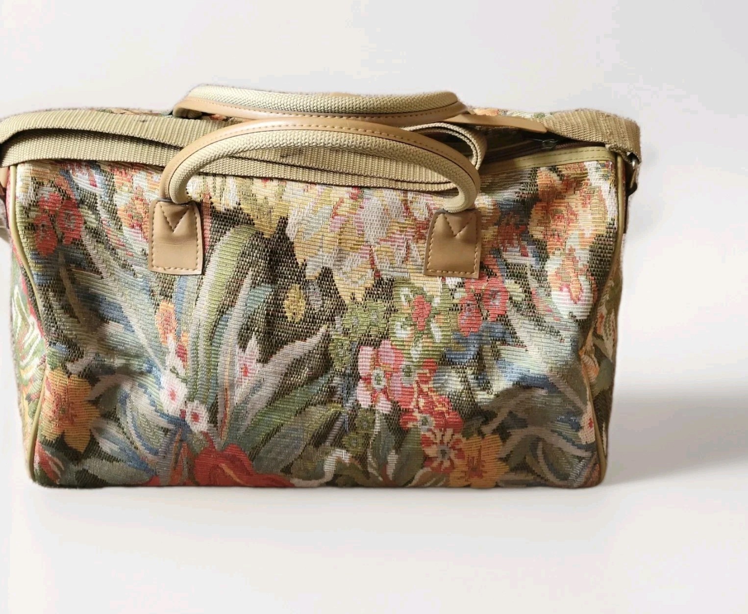 Adolfo VTG Floral Tapestry Travel Bag Duffel Tote Carry On With Makeup Small Bag