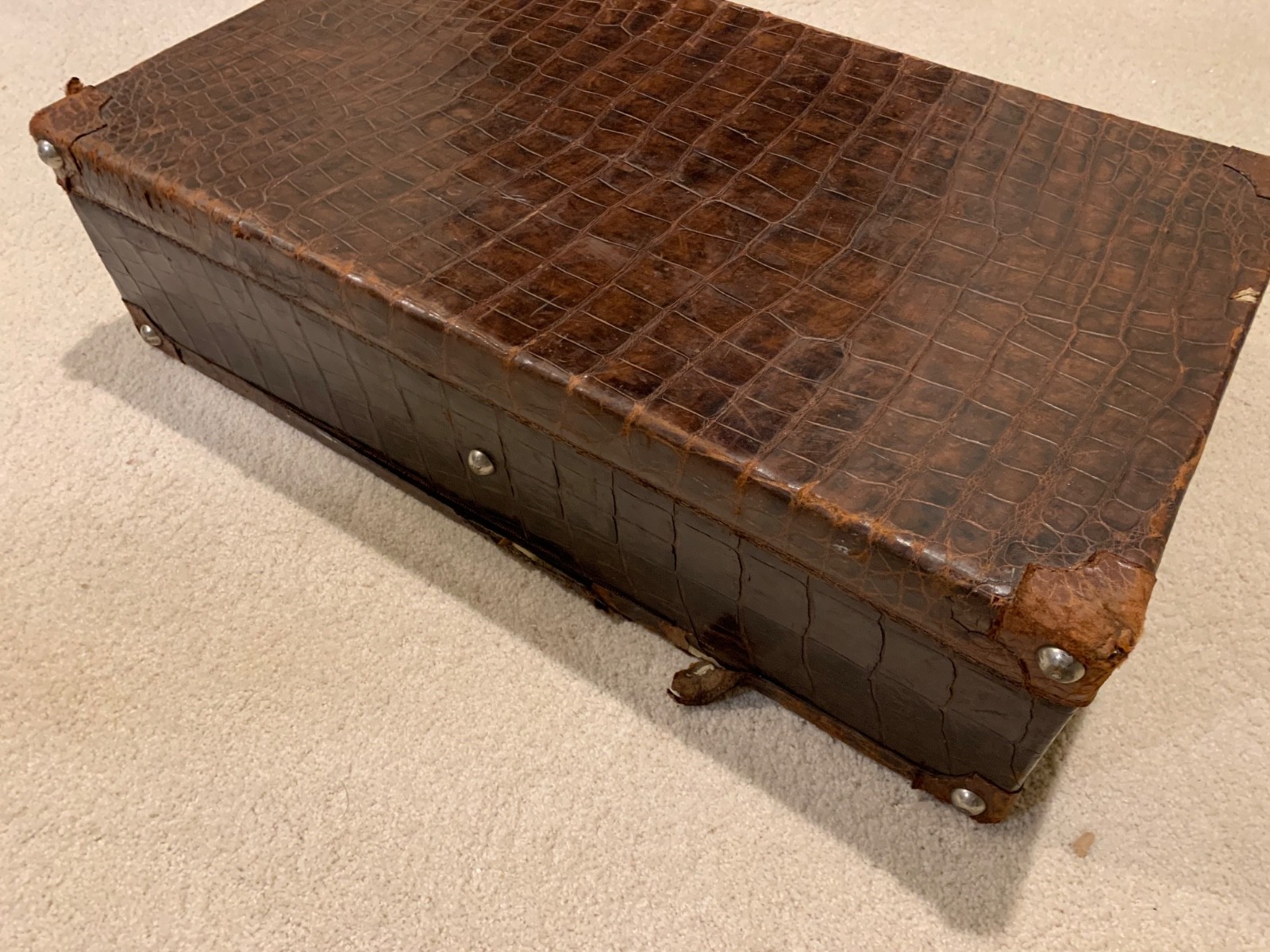Large 30″ Antique Alligator Skin Hide Suitcase Luggage Trunk