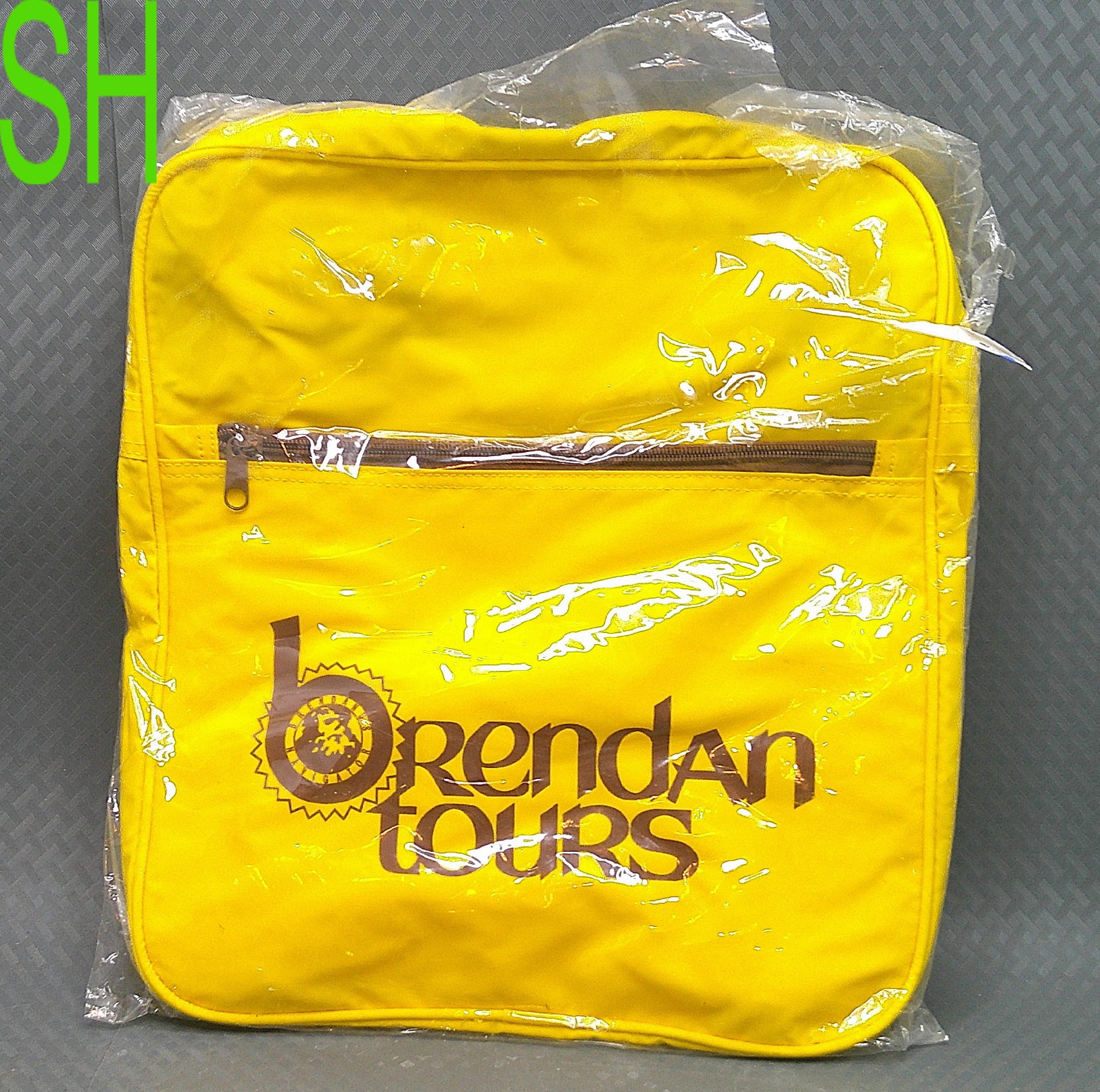 Vintage Brendan Tours Nylon Vinyl Travel Bag Yellow Strap Pocket Zipper Ireland