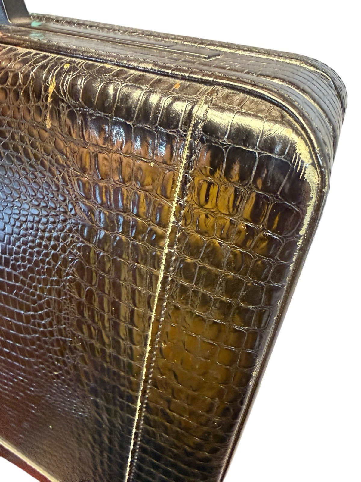 Vintage Expandable Mock Croc Faux Crocodile Leather Briefcase Presto Lock