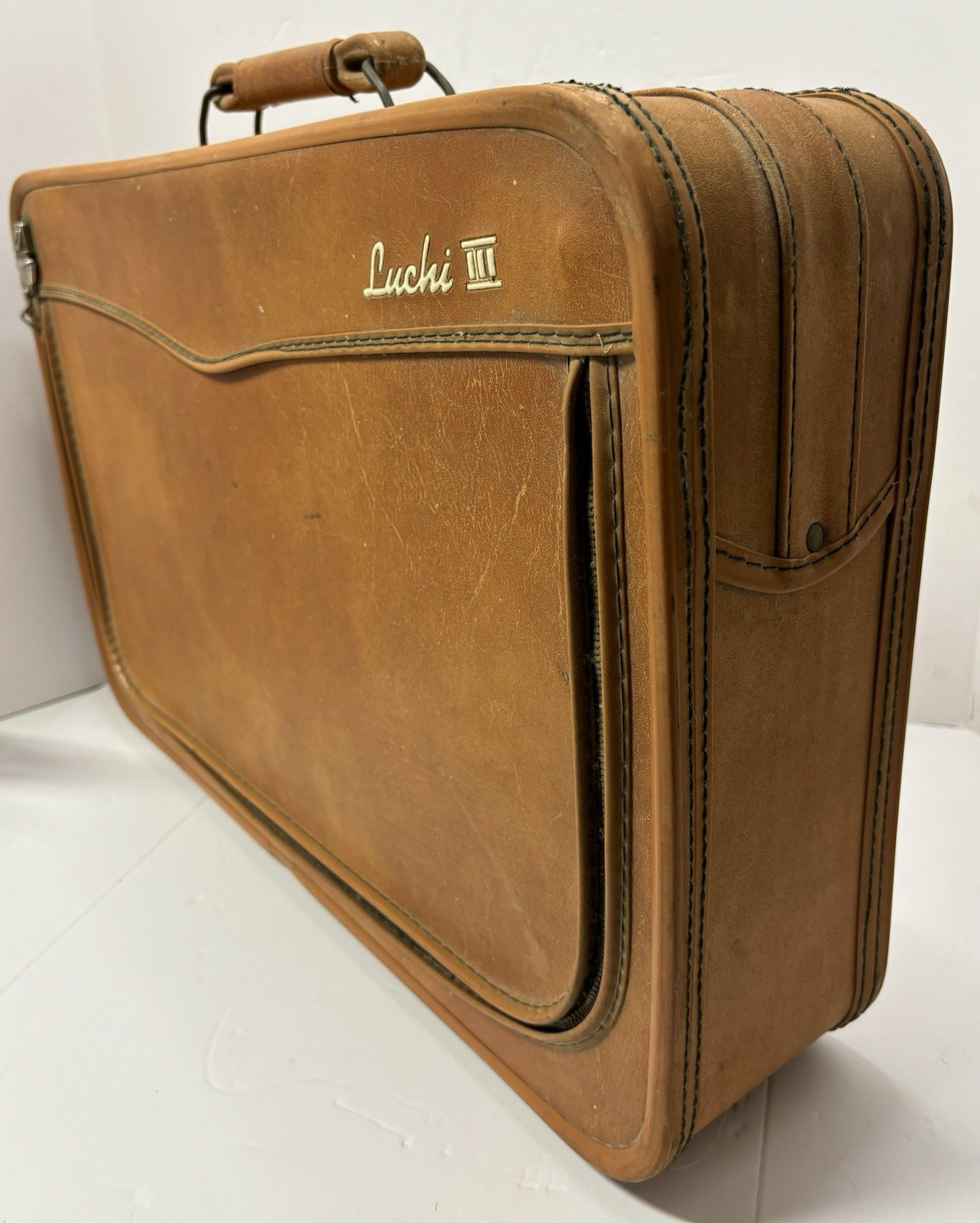 Vintage 1960s Luchi III Brown Faux Leather Suitcase Train Case *No Key