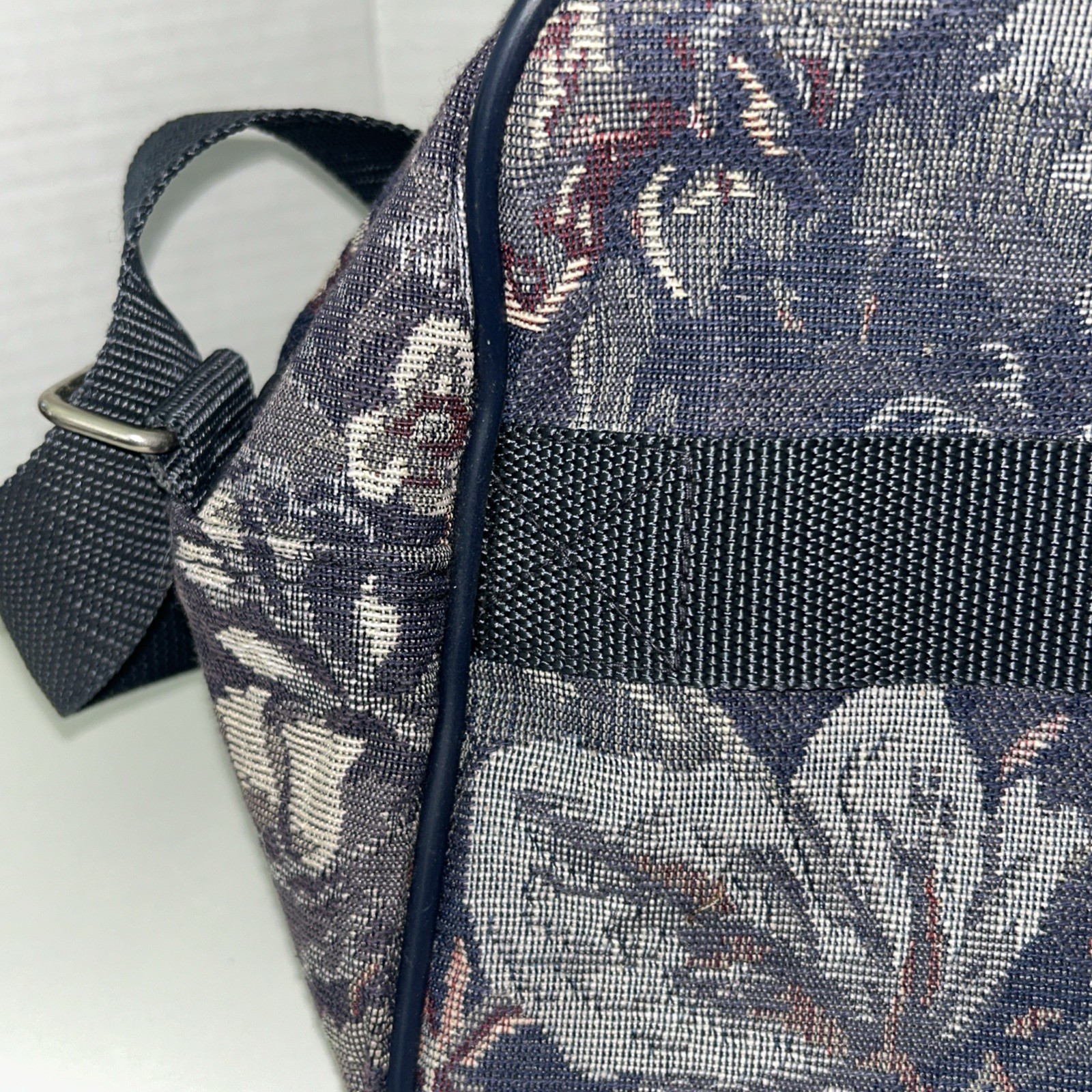 Vintage Jaguar Tapestry Floral Carry On Luggage Shoulder Travel Bag Purse Blue