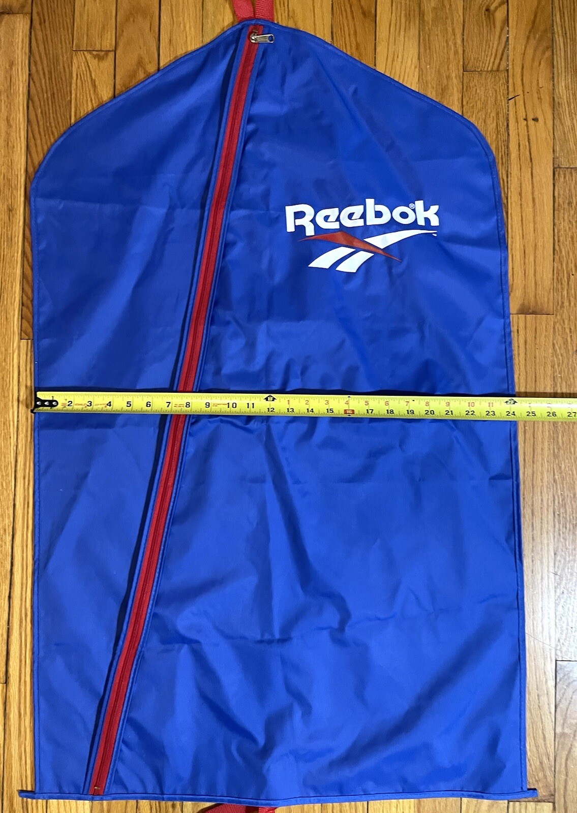 Vintage Blue Red Reebok Garment Duffle Travel Sports Bag Hanging 40″×24” EUC
