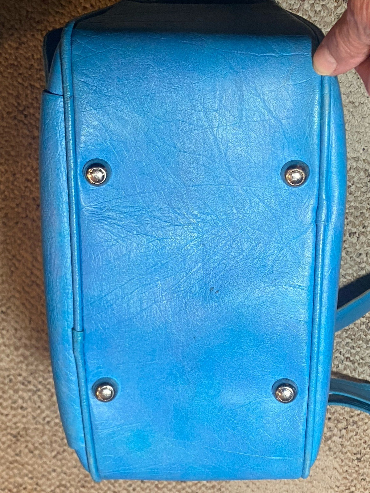 Vintage Samsonite Blue Carry On Travel Shoulder Bag Tote With Lock & Key
