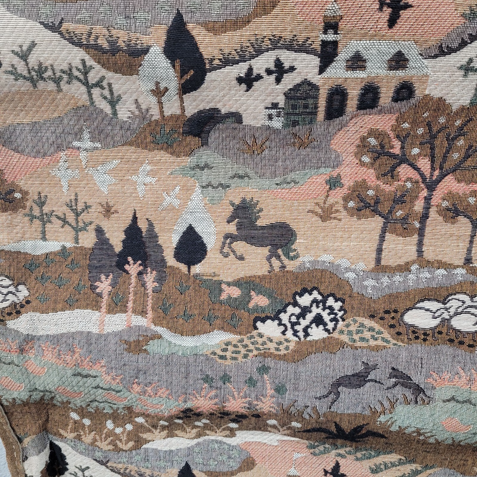 Vintage Garment Bag Embroidered Tapestry Woodsland Animals Scenes
