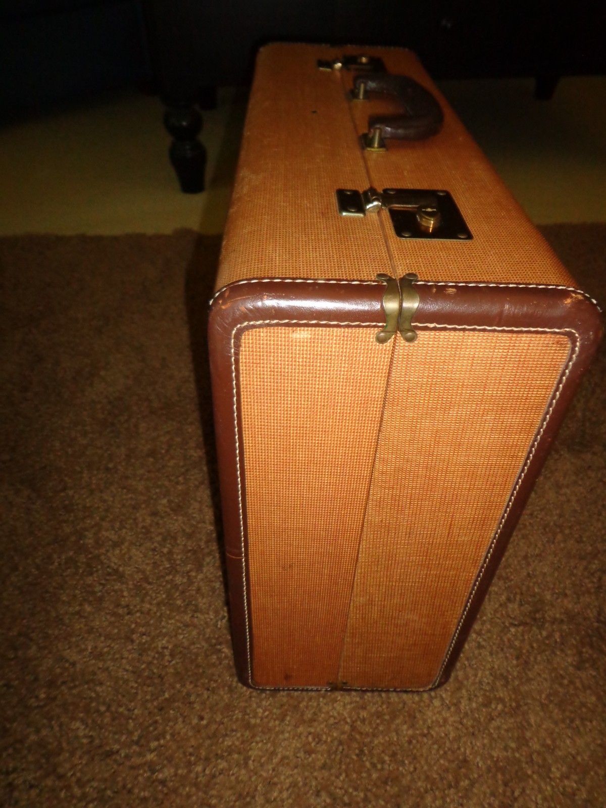 Vintage Portmanteau Suitcase Luggage Durable Leather Handle/ Trim Hangers Brown