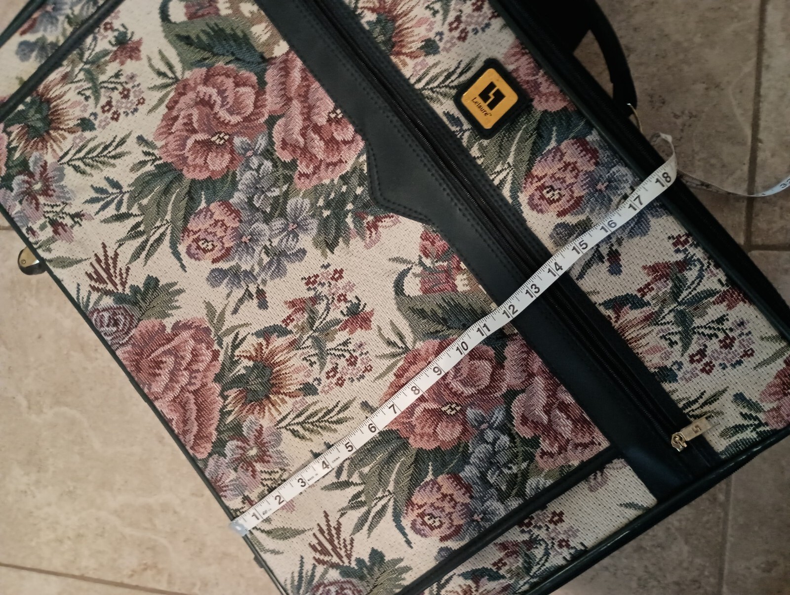 Vtg 80s LEISURE Luggage Pink Floral Tapestry Suitcase on Rollers 26x18x8