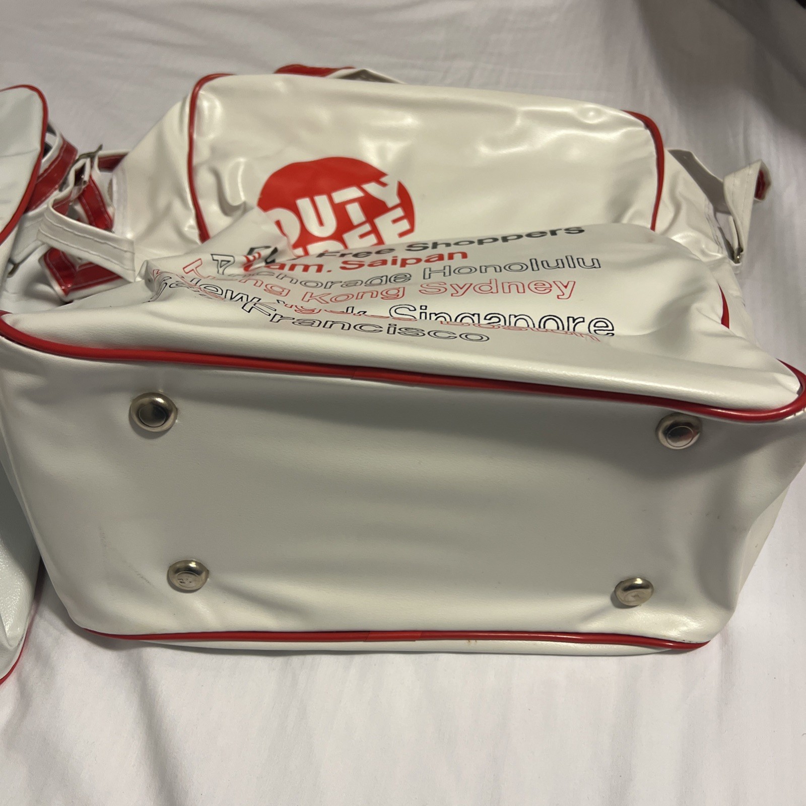 Vintage TRAVEL Flight BAG CARRY ON 60’s 70’s DUTY FREE AIRLINES Set Of 2 White