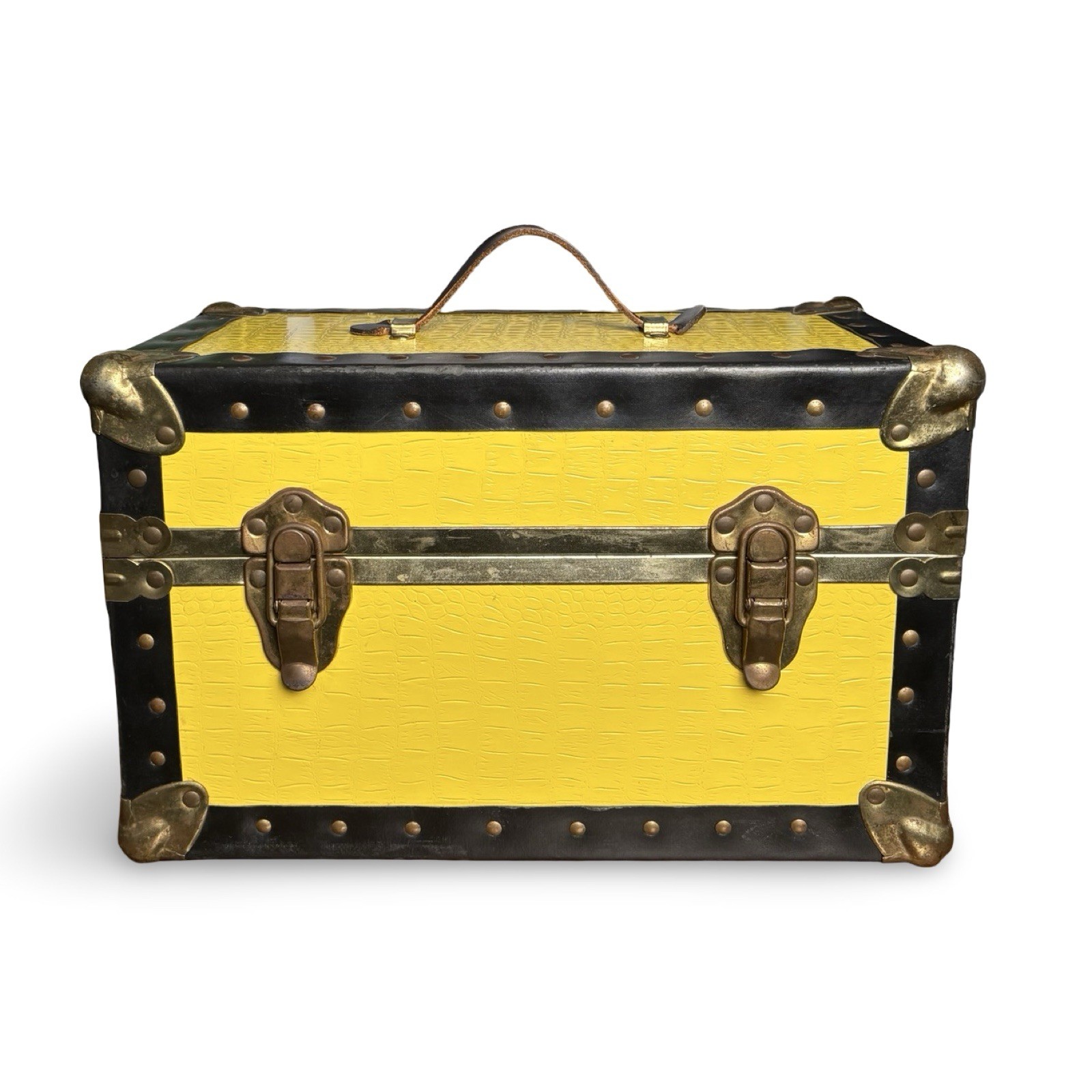 Vintage Buxton 14” Mini Travel Trunk Faux Yellow Crocodile