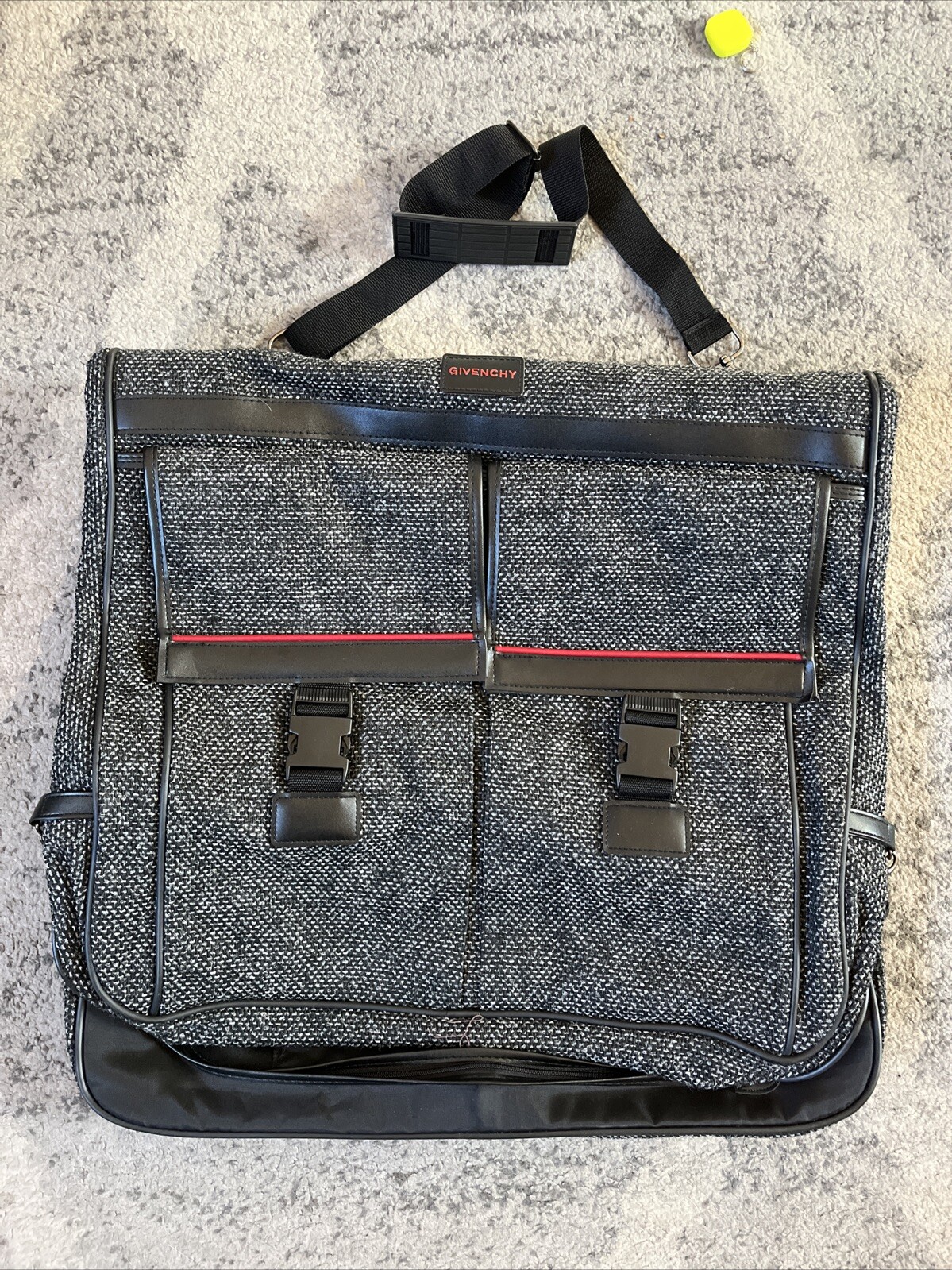 Vintage Givenchy Gray Black Tweed Garment Suit Bag Luggage Excellent Condition