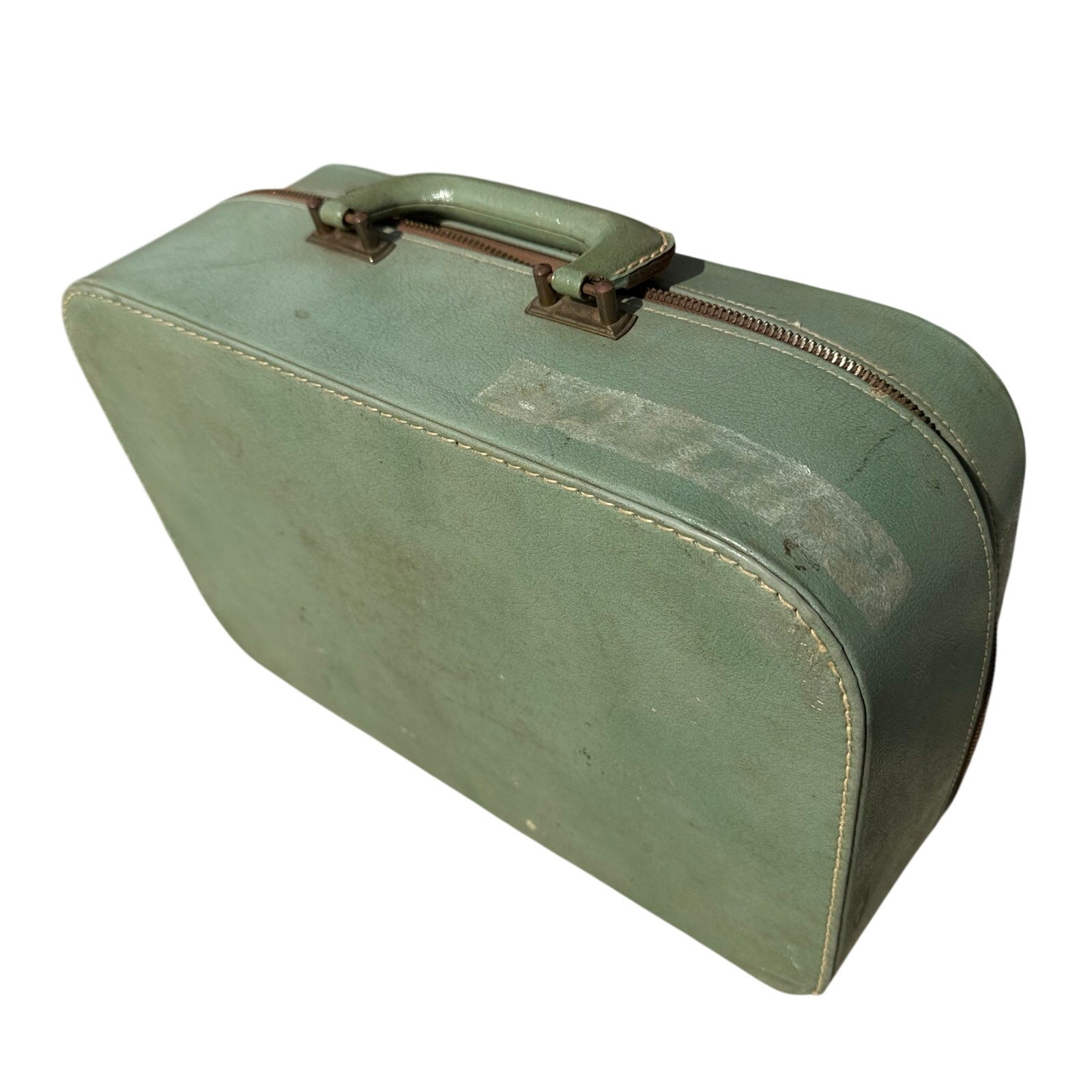 VTG Olive Green Train Vanity Cosmetic Hard Travel/Make Up Case Hard Shell READ