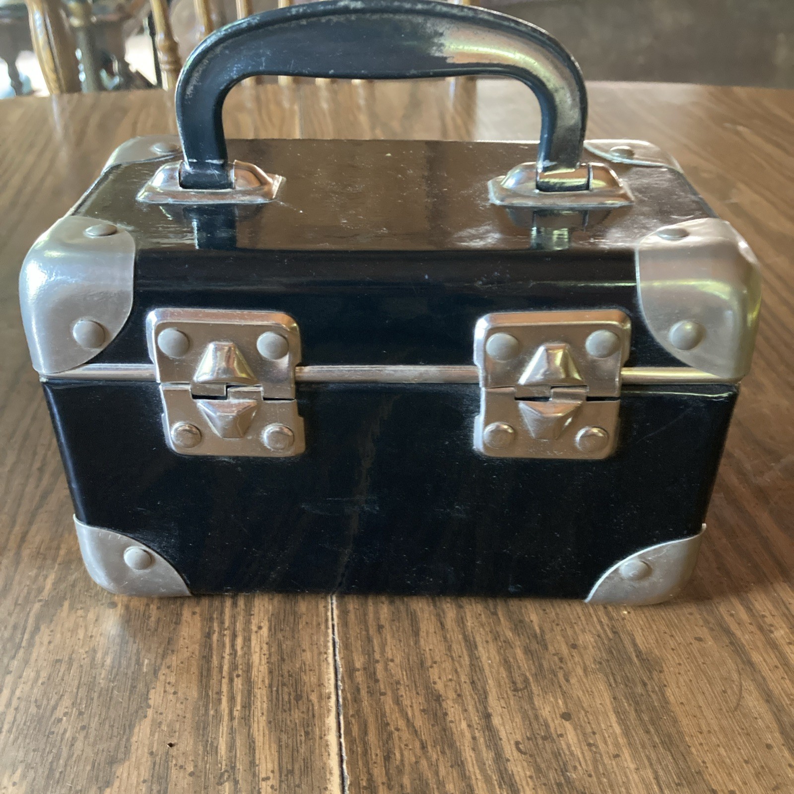 Vintage Hard Black Make Up/travel Case Made In Italy