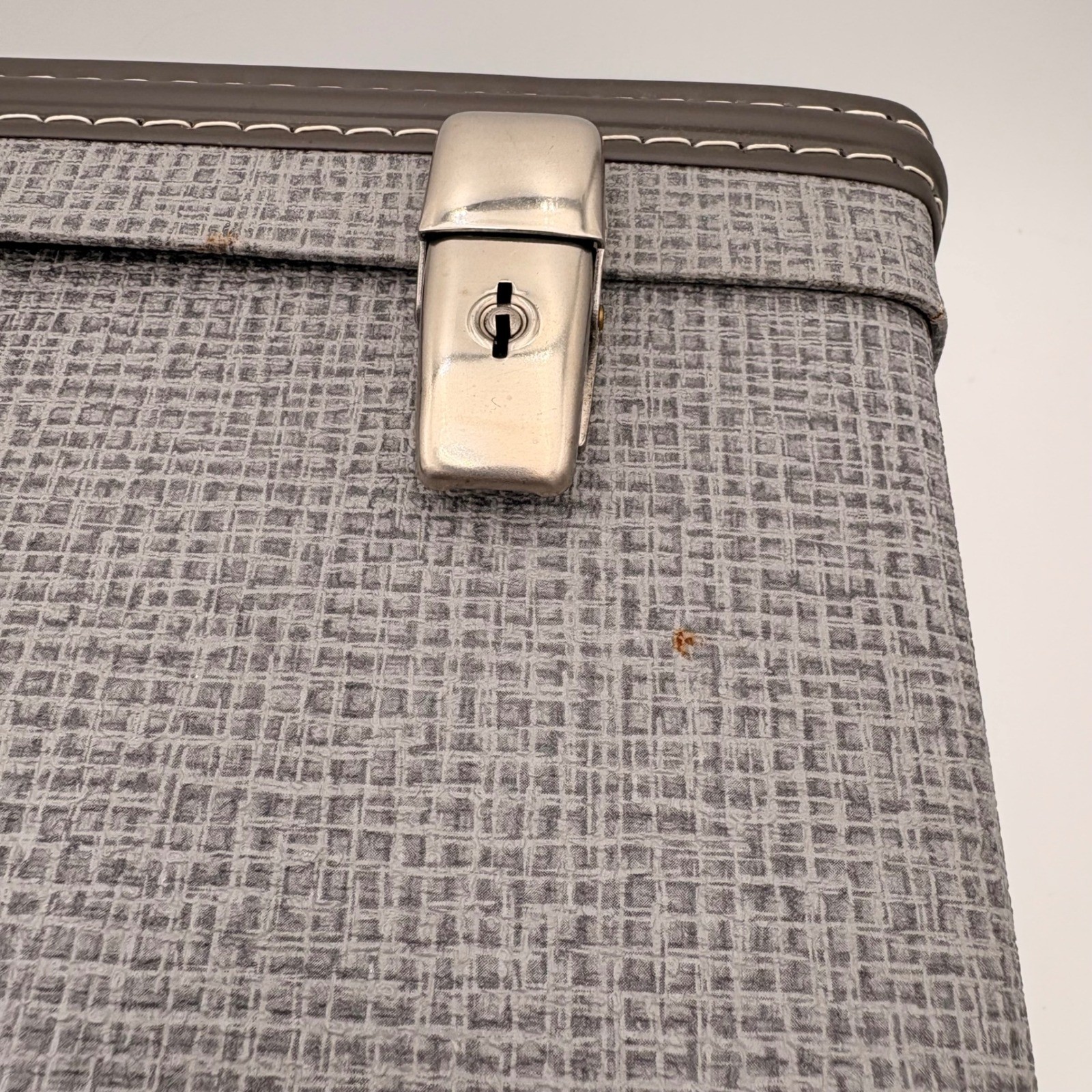 Vtg Grey Textured Hard Shell Suitcase MCM Style Luggage w Keys Made in Norway