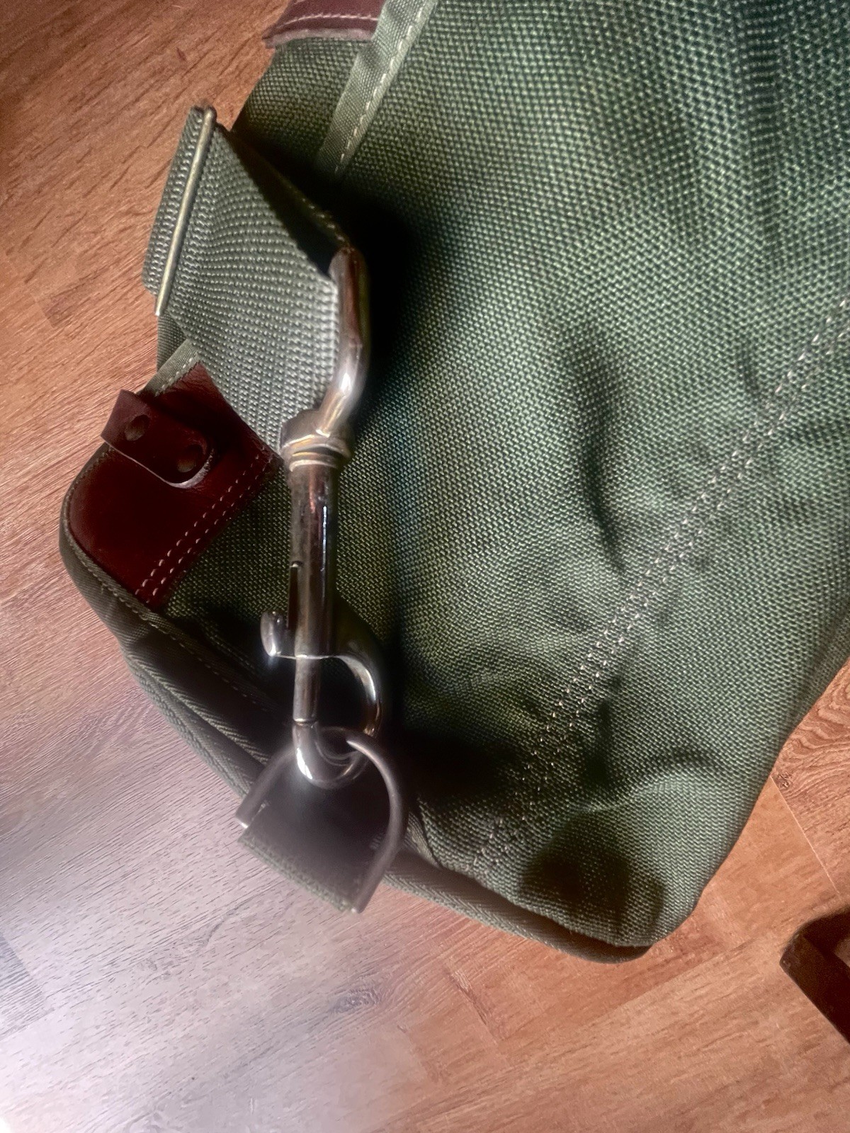 VTG BRITCHES Heavy Duty Leather and Green Canvas Duffel Bag Brass Fittings