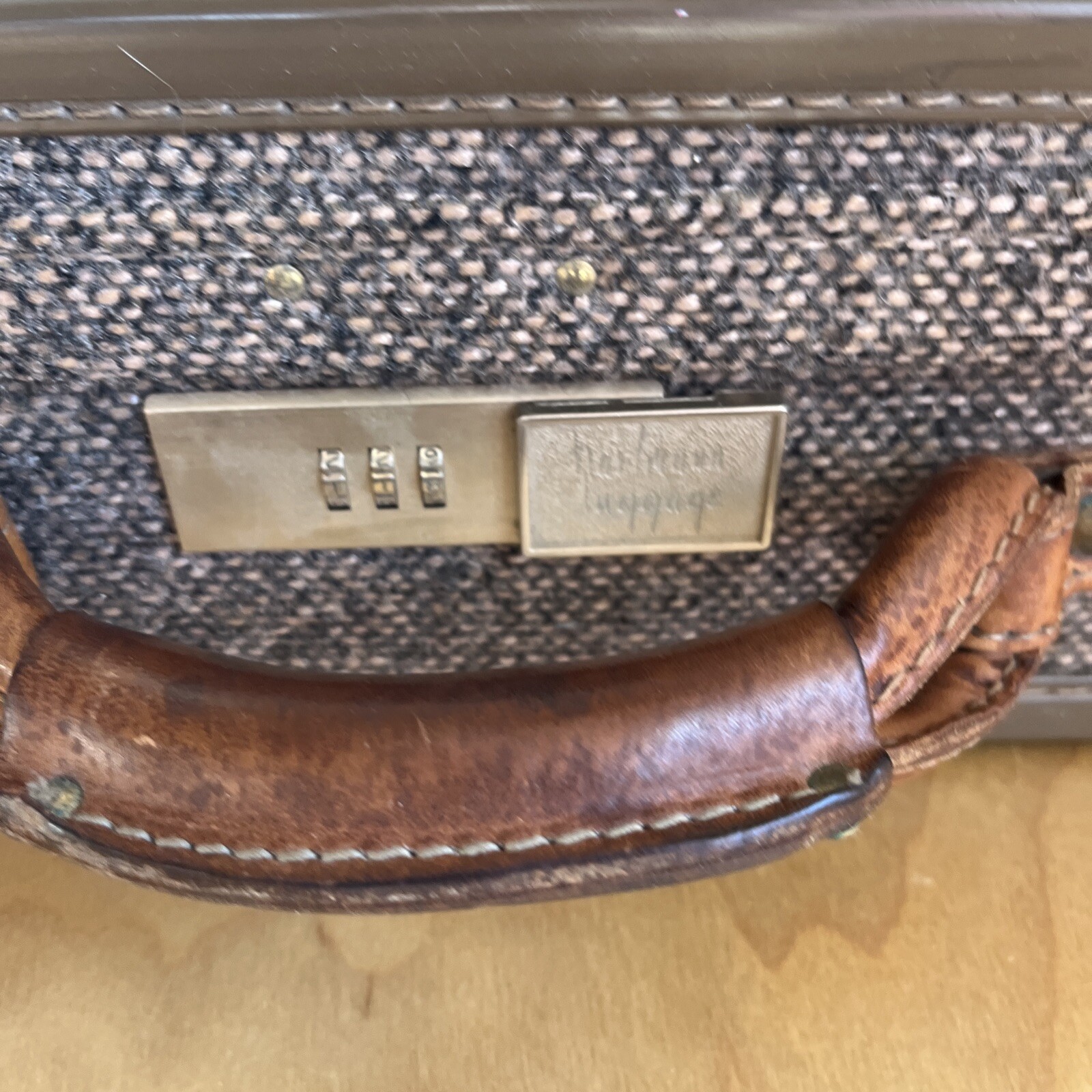 Vintage Tweed Hartman Briefcase Overnight Bag Leather Handle Lock Divider