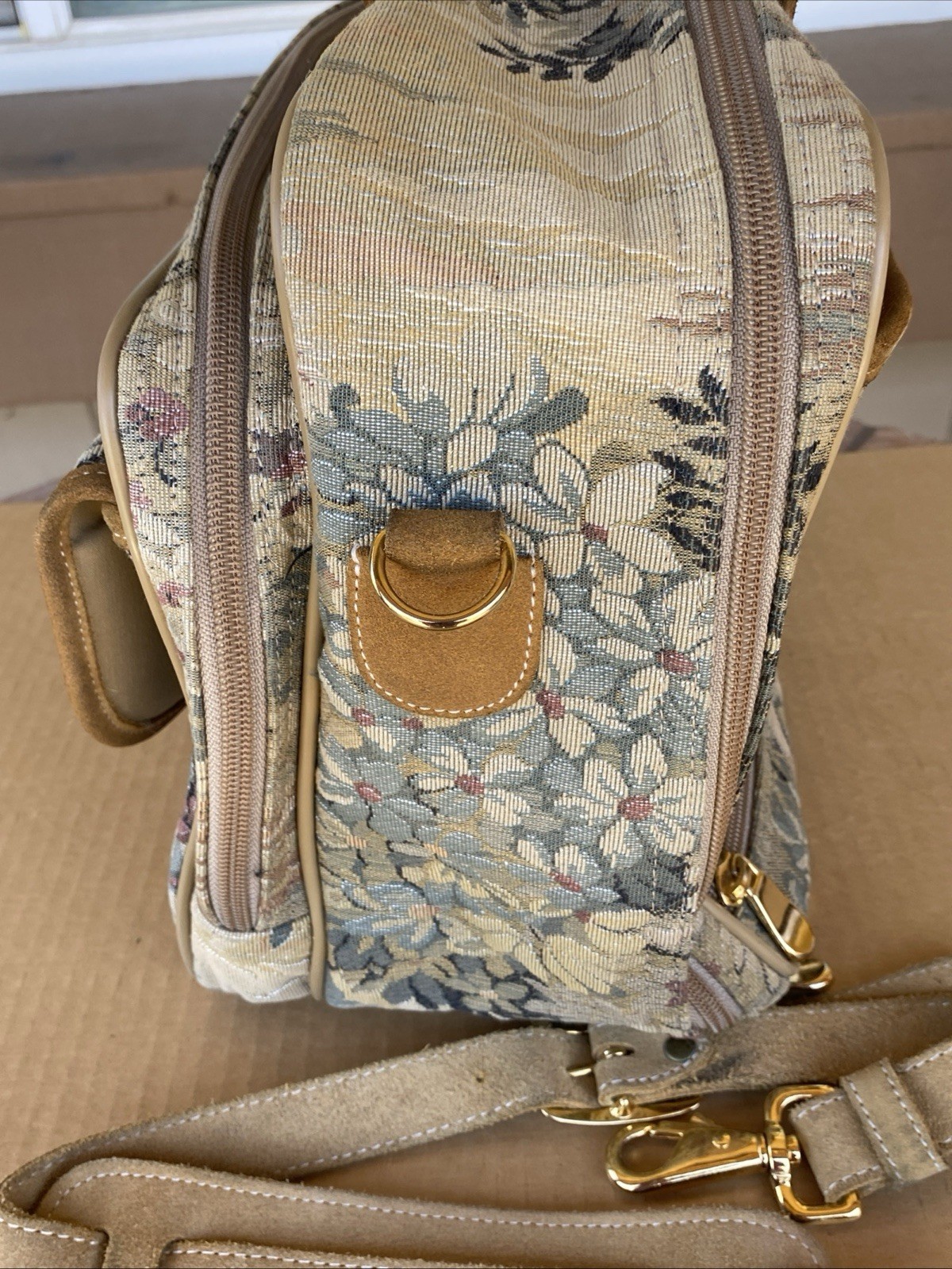 Vintage French Luggage Company Paradise Suede Tapestry Carry On Bag Made in USA