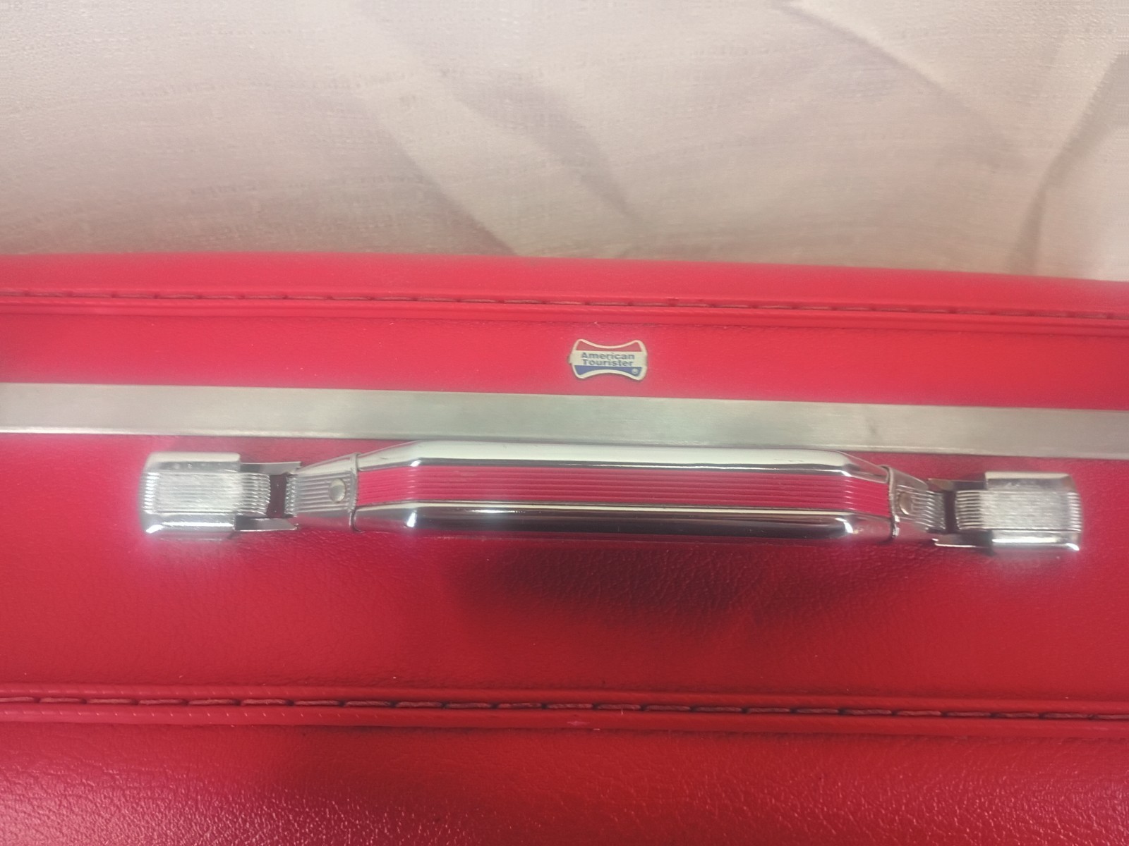 American Tourister Suitcase Red Hard Shell Vinyl 24x16x8 Vintage Travel Luggage