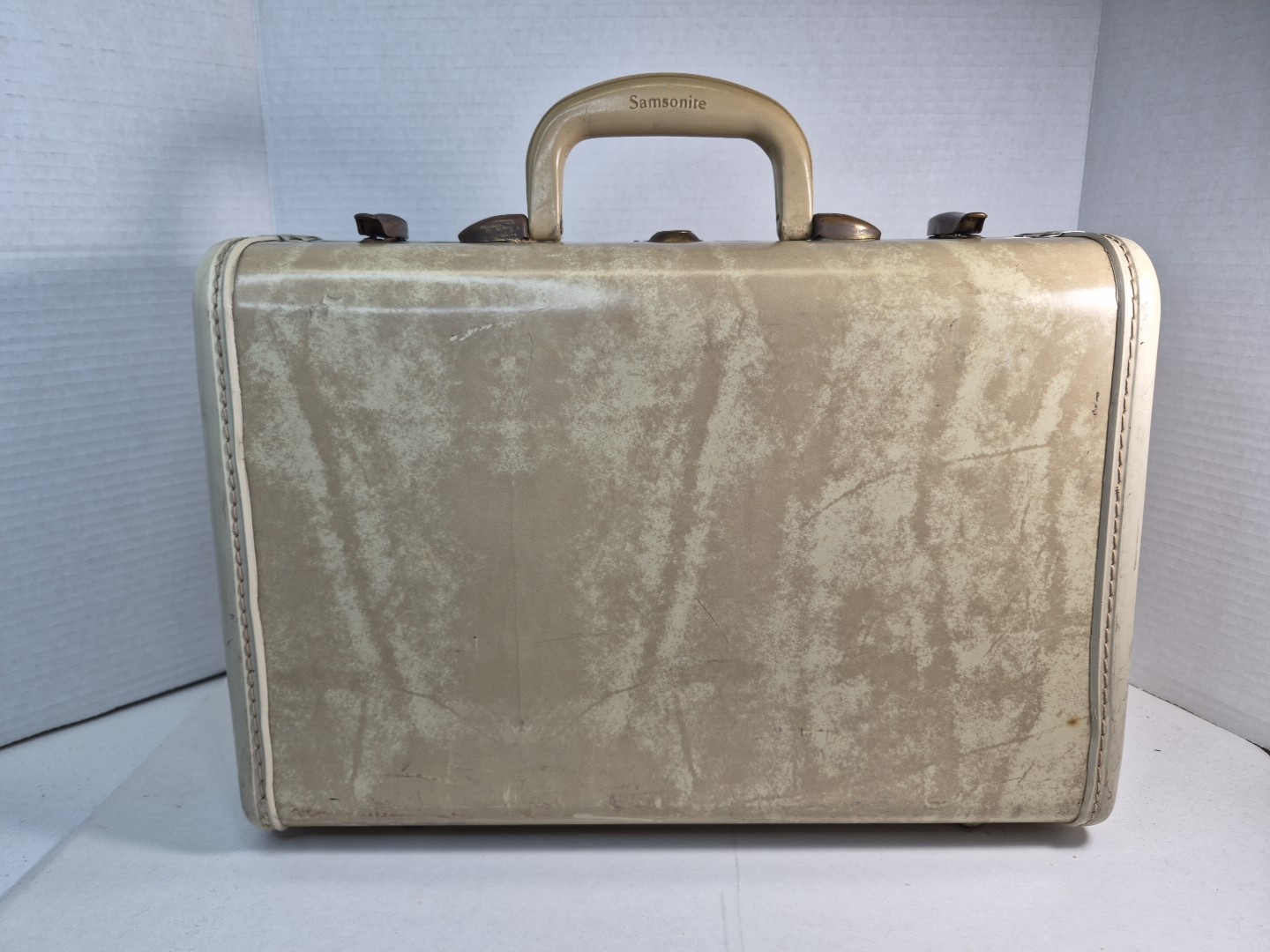 VTG 1950s Samsonite Shwayder Marble Cream Vanity Hardcase Luggage W/ Mirror Key