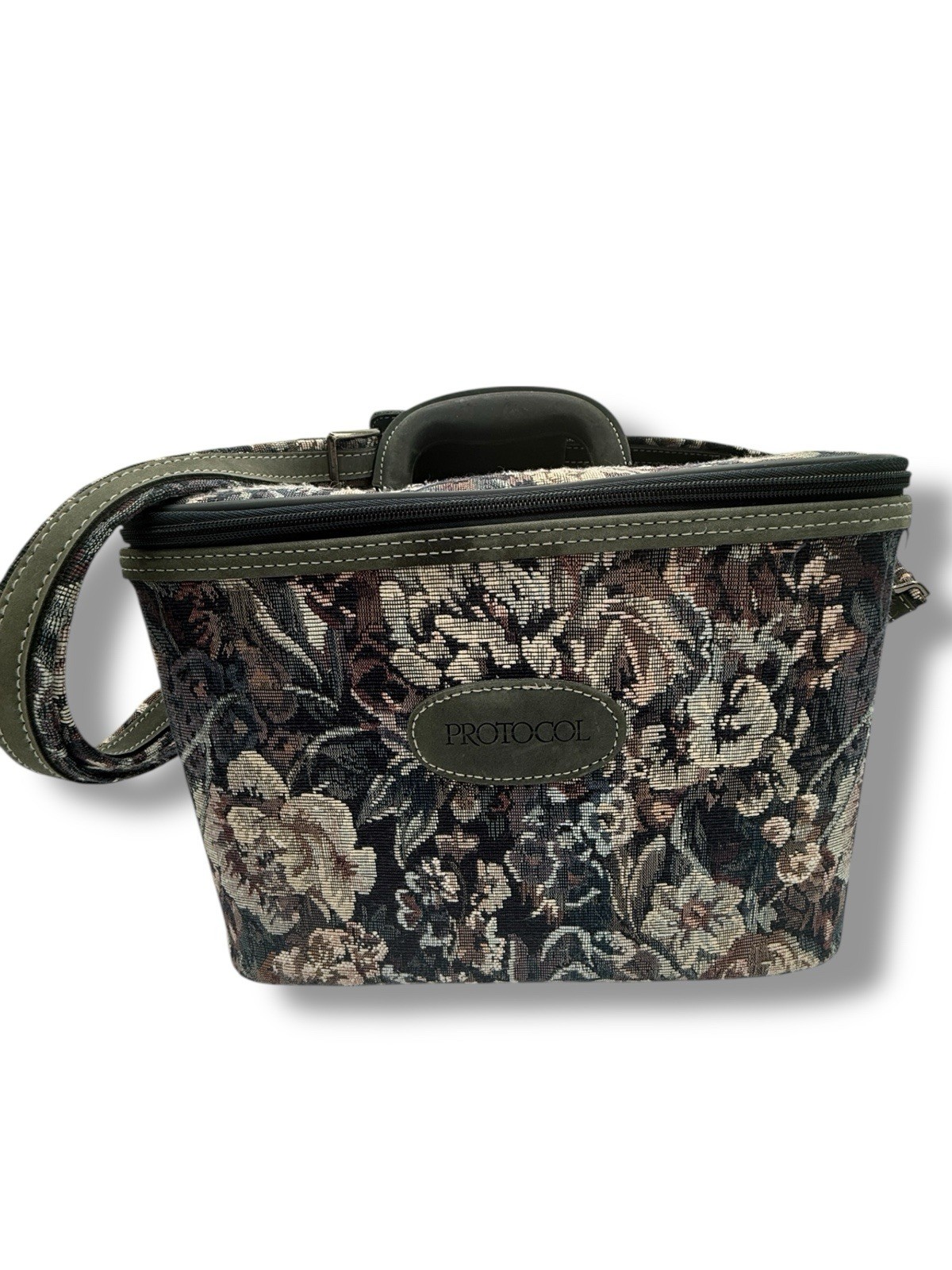 Protocol Vintage Floral Tapestry Vanity Makeup toiletry Case Bag With Lock &key