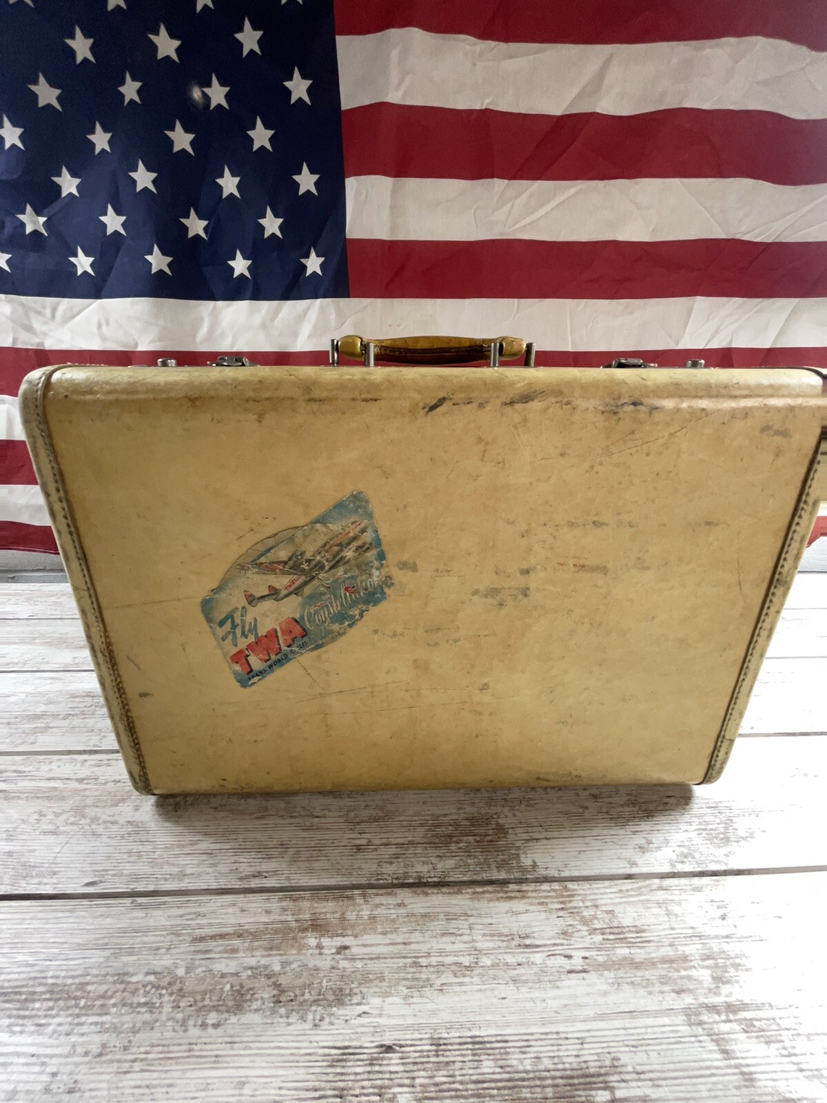 VTG GENUINE RAWHIDE SUITE CASE TRAVEL STICKERS