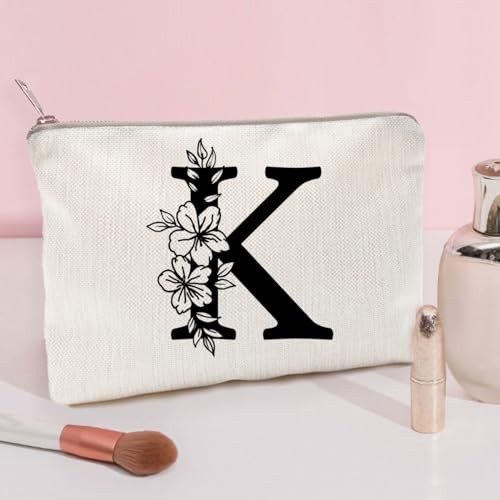 Monogram Toiletry Makeup Bag Personalized Travel Cosmetic Bag Floral Initial K